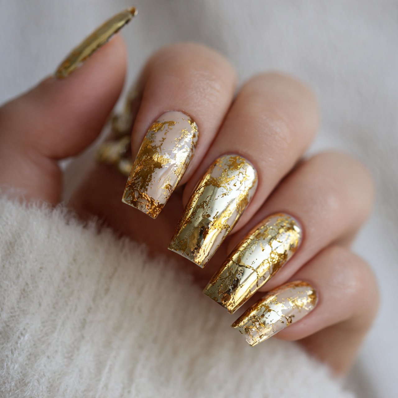 gold foil short coffin nails attractive nails