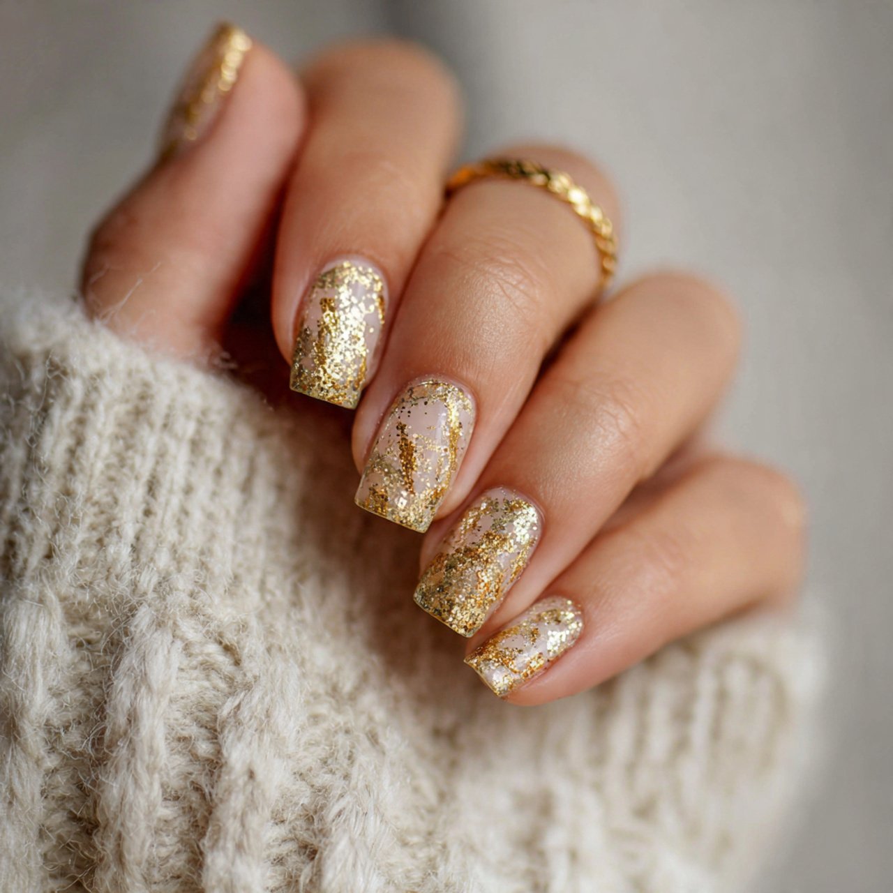 gold glitter accent nails