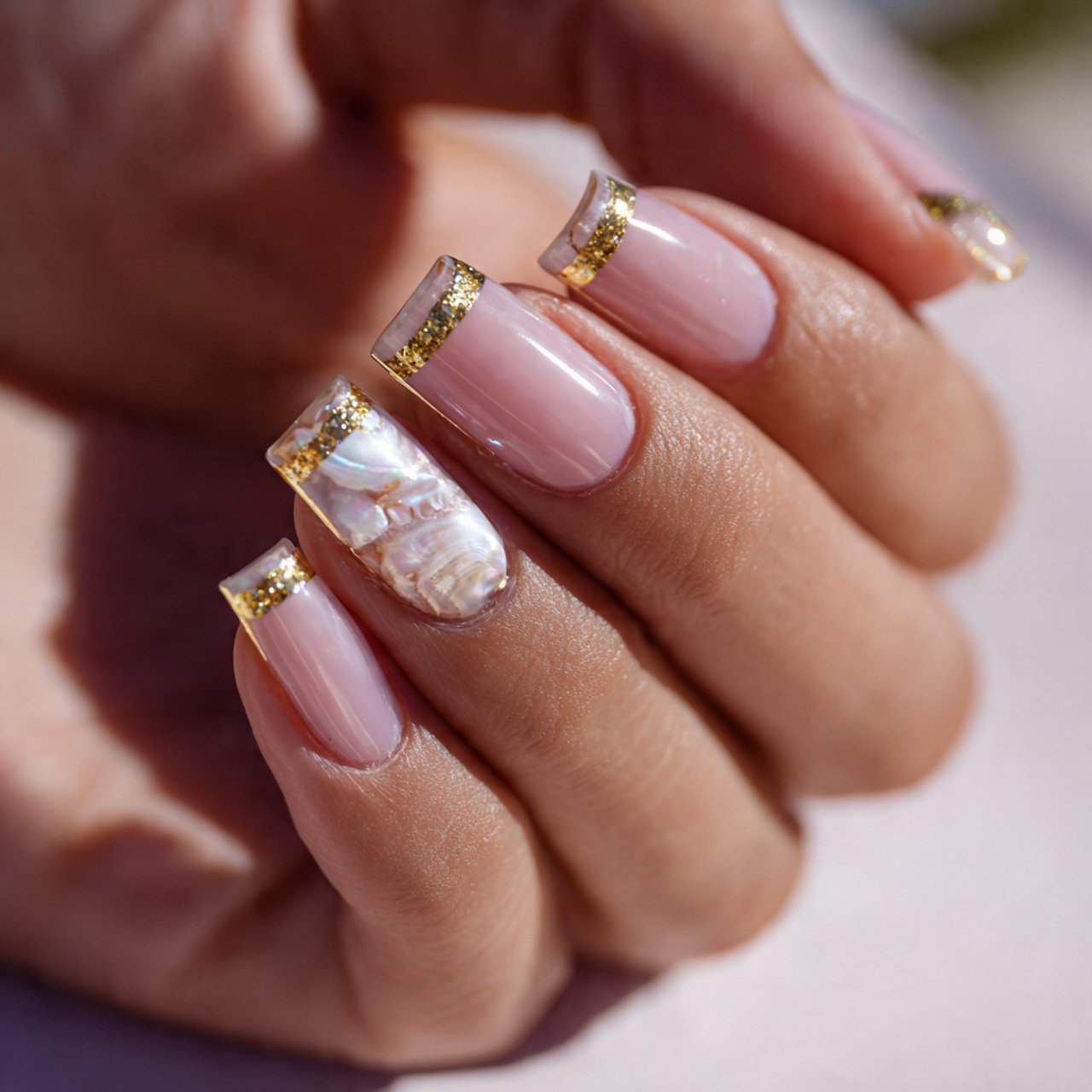 gold shell accent florida nails