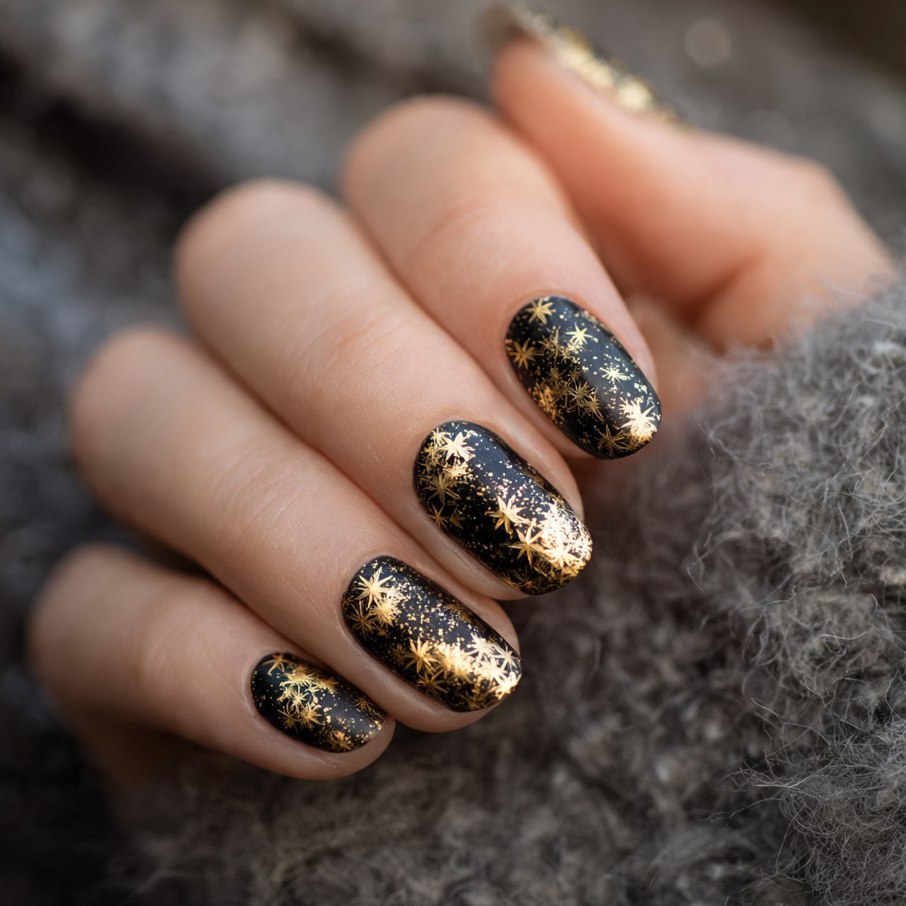 gold star winter sky nails