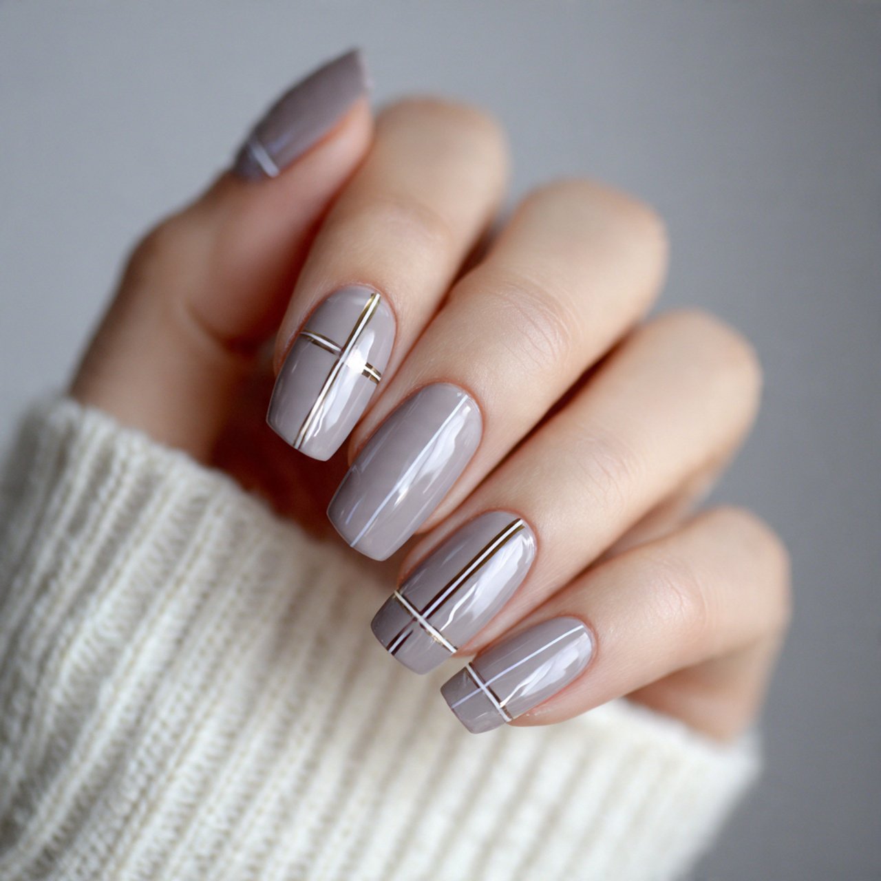 greige nails with negative space lines gorgeous na