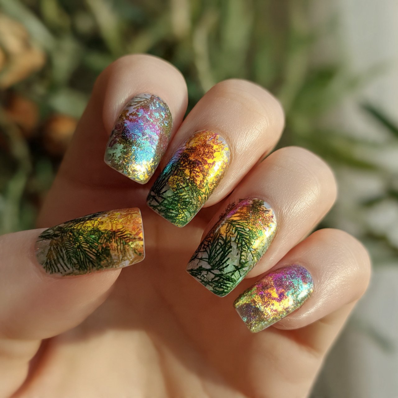 holographic glitter nails nature look nails