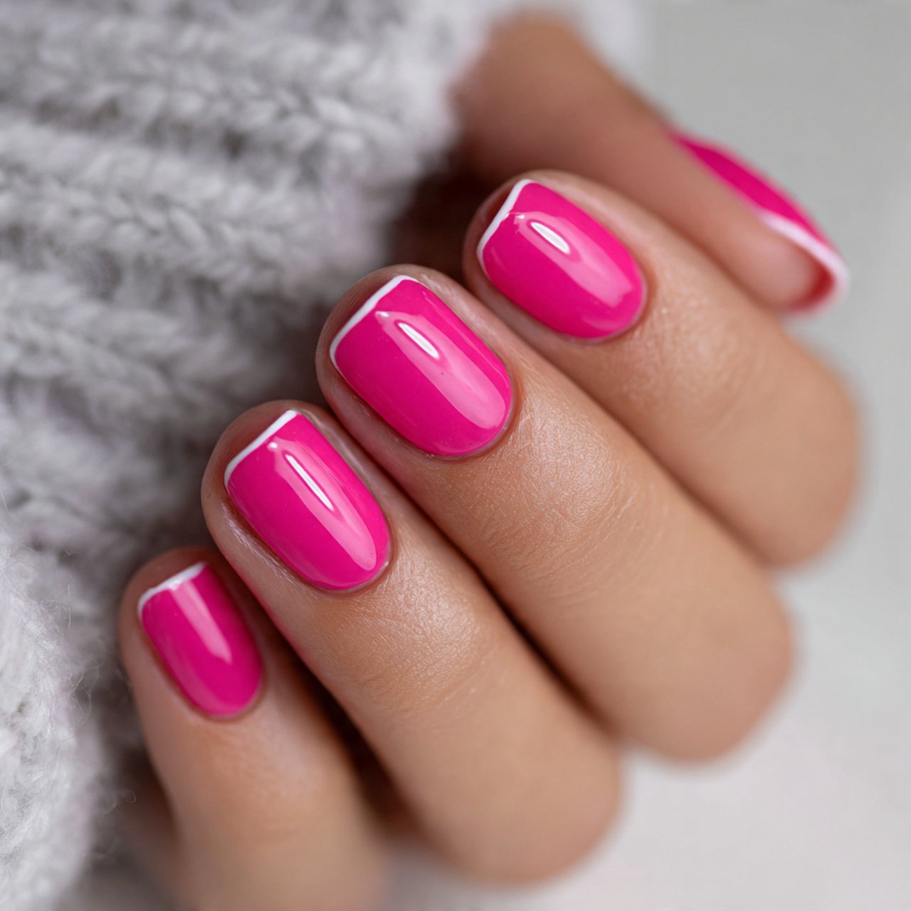 hot pink micro french on short nails