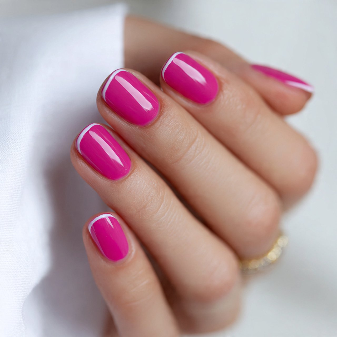 hot pink side french nails