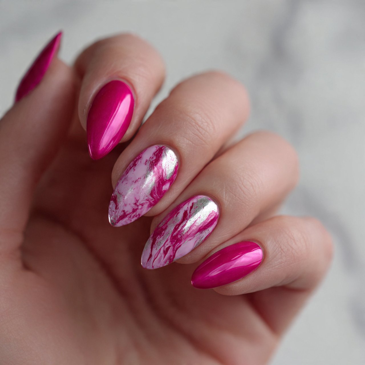 hot pink statement nails