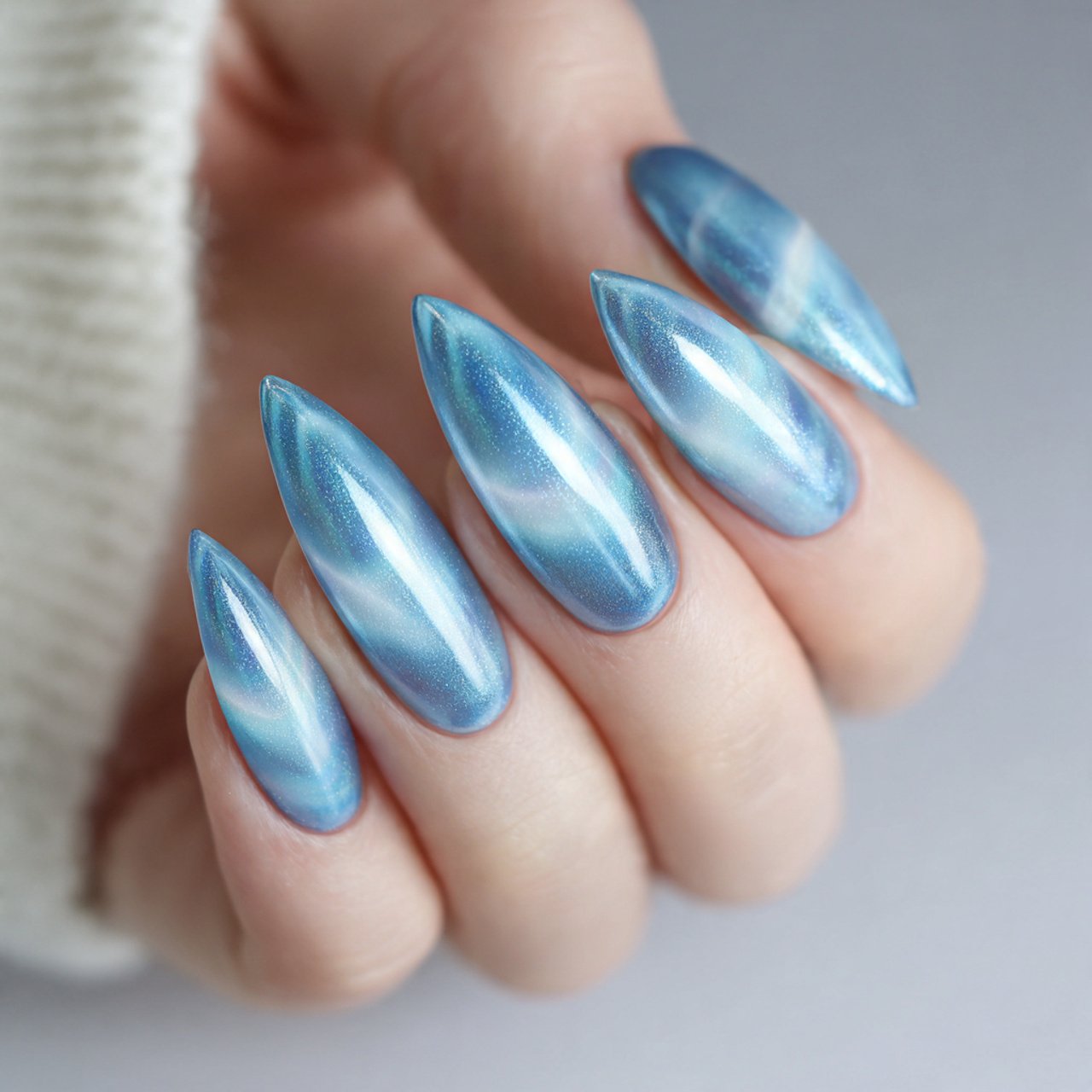 icy blue cat eye nails
