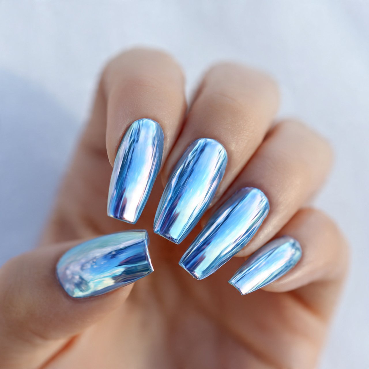 icy blue chrome nails