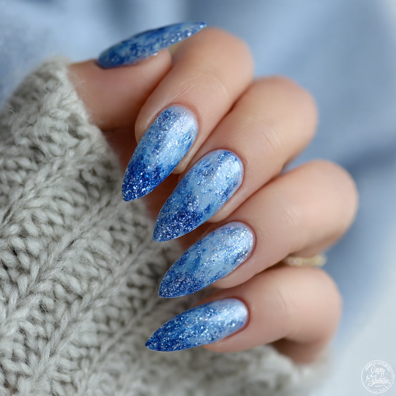 icy blue glitter wash nails