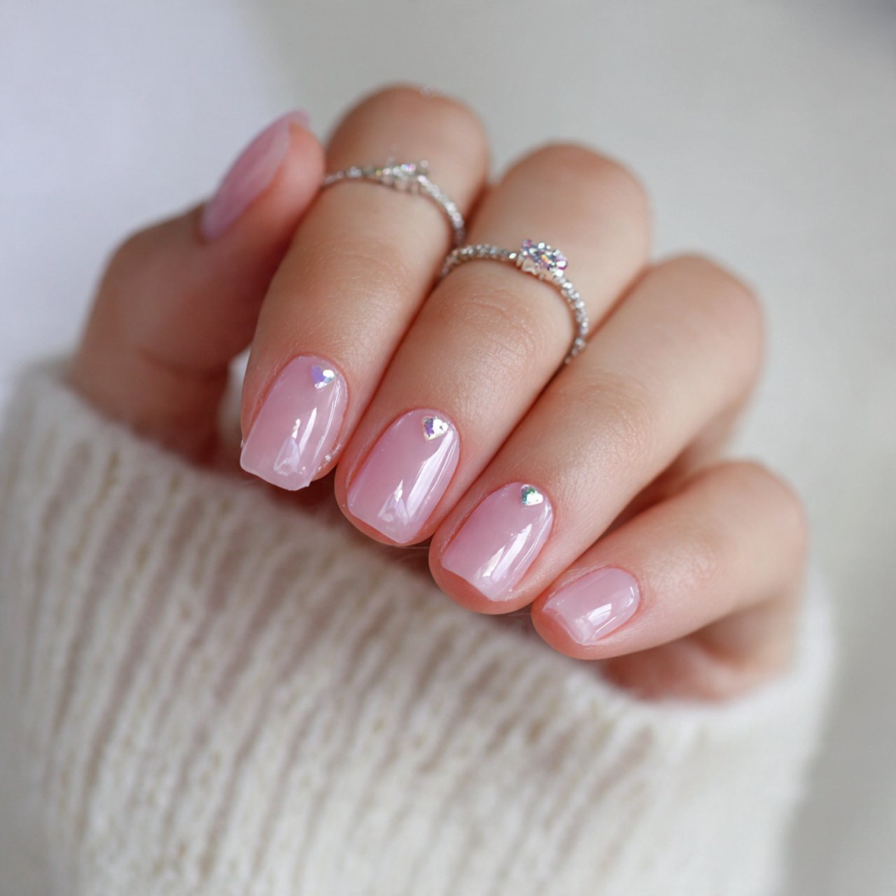 jelly pink with tiny heart detail elegant nails