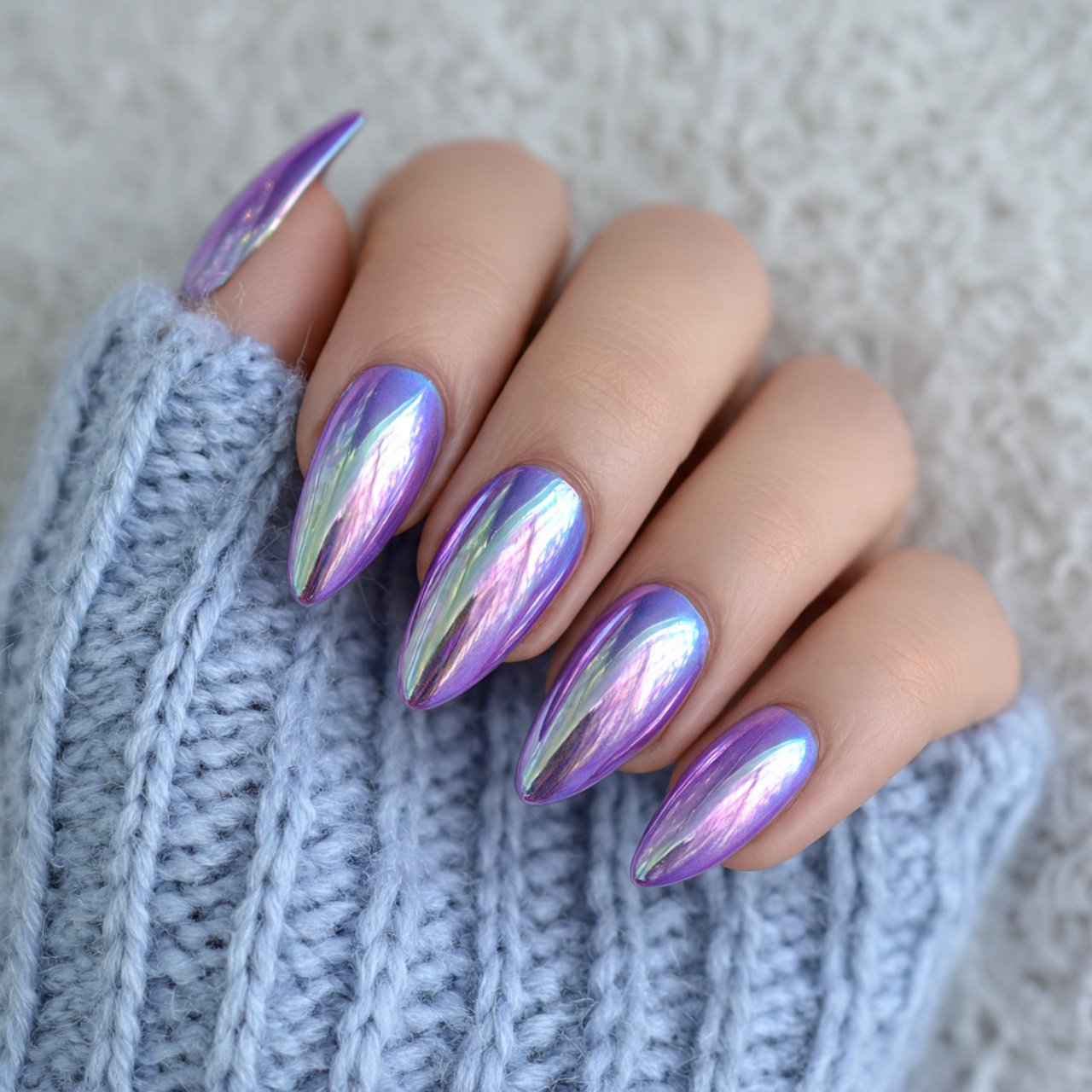 lavender chrome prom nails