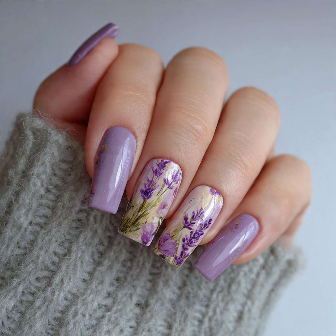 lavender cream square nails nature look nails