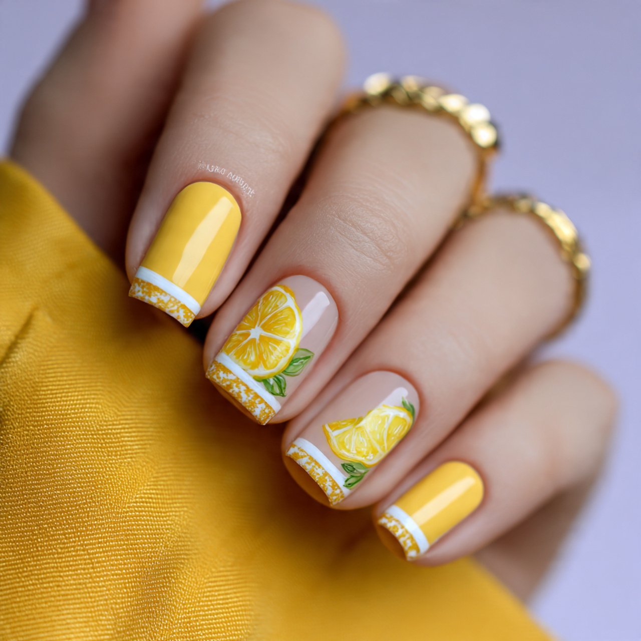 lemon slice accent nails