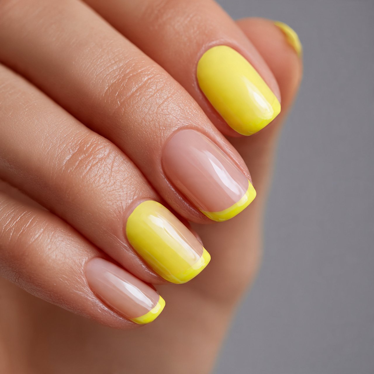 lemon yellow french tips on short nails