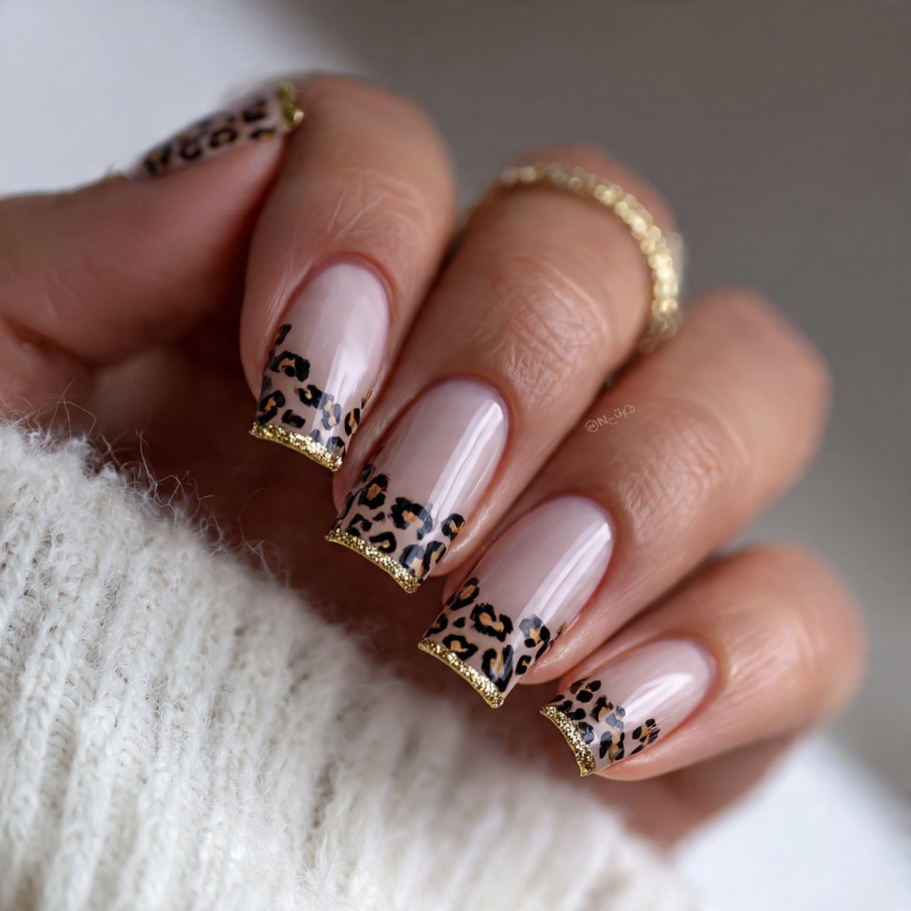 leopard french tips elegant nails