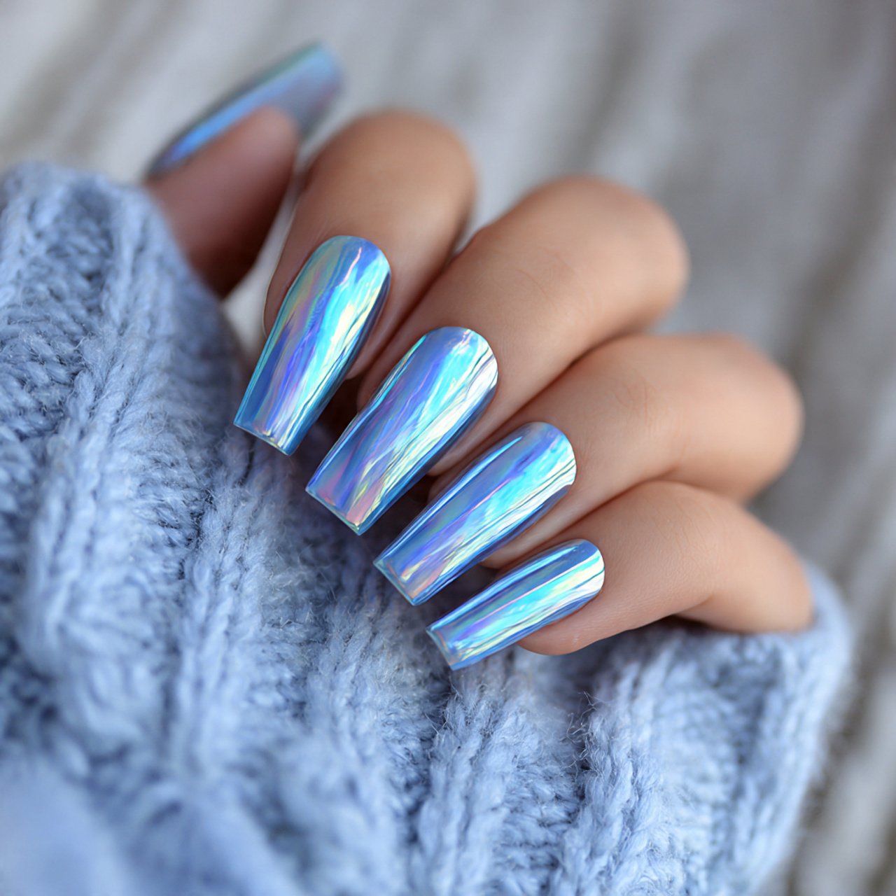 light blue chrome accent minimal shine hottest nai