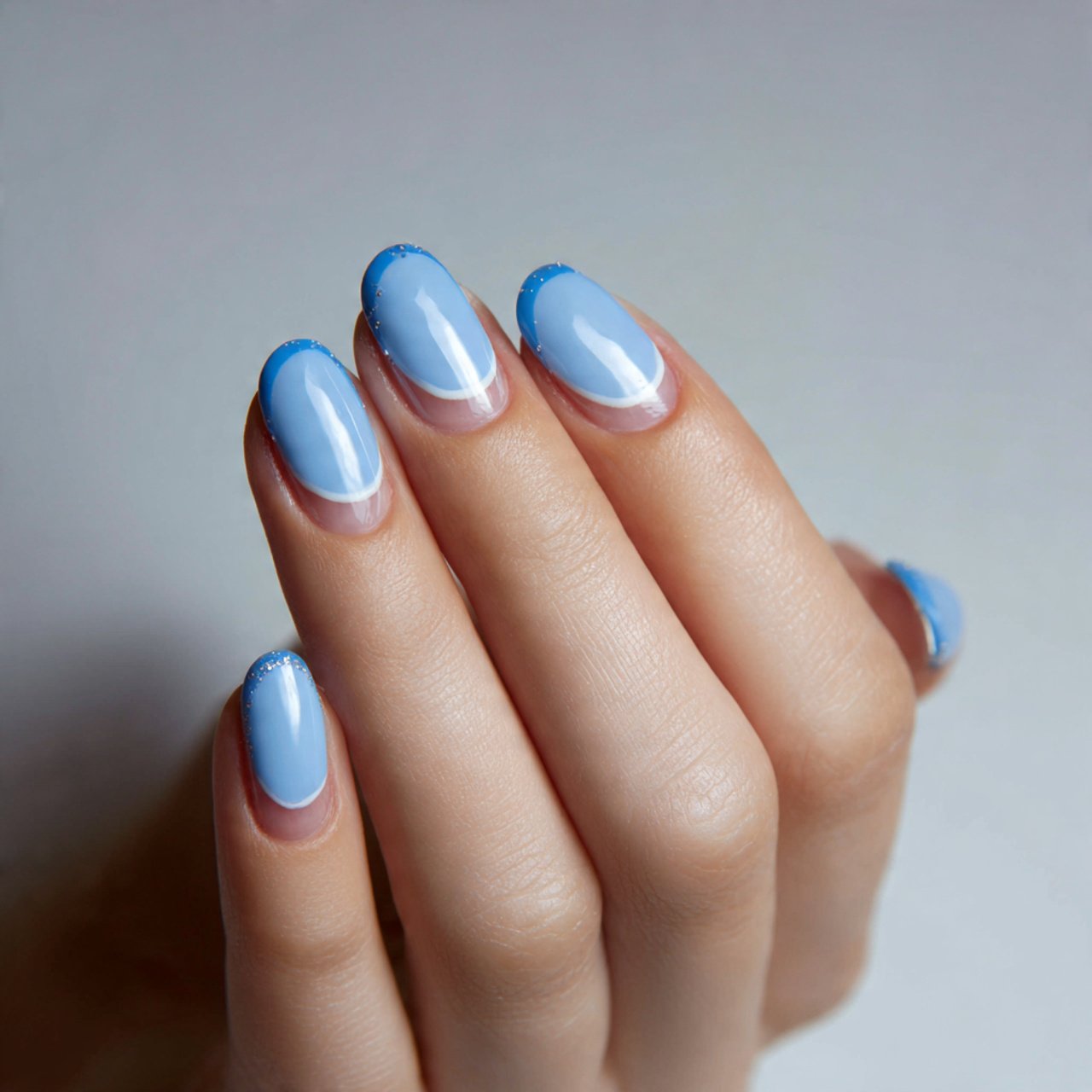 light blue half moon detail attractive nails