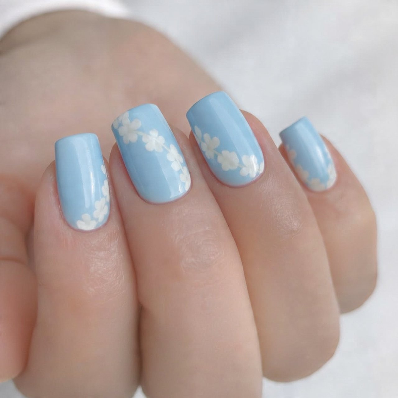 light blue ivory soft contrast set gorgeous nails