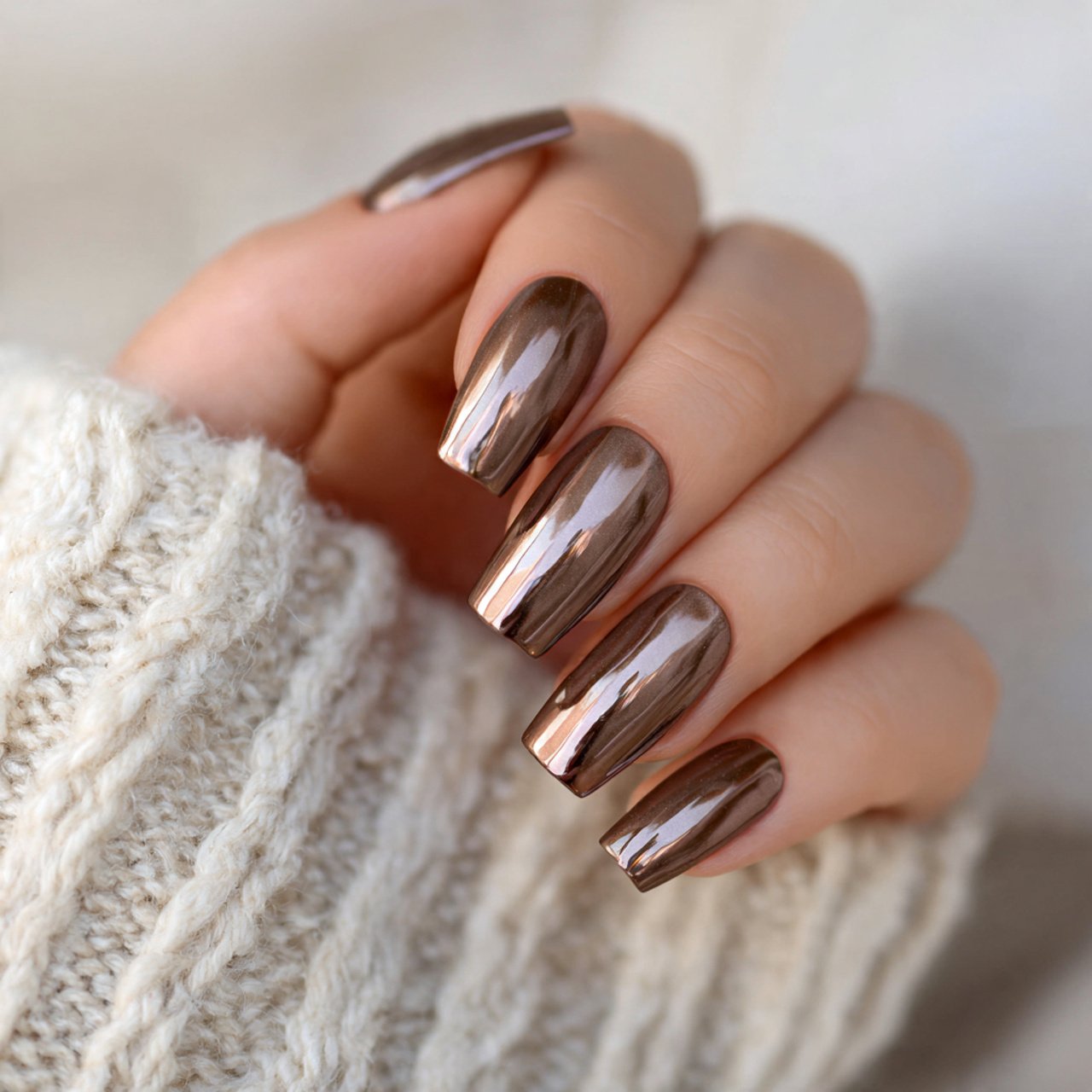 light brown chrome glazed nails flowless nails