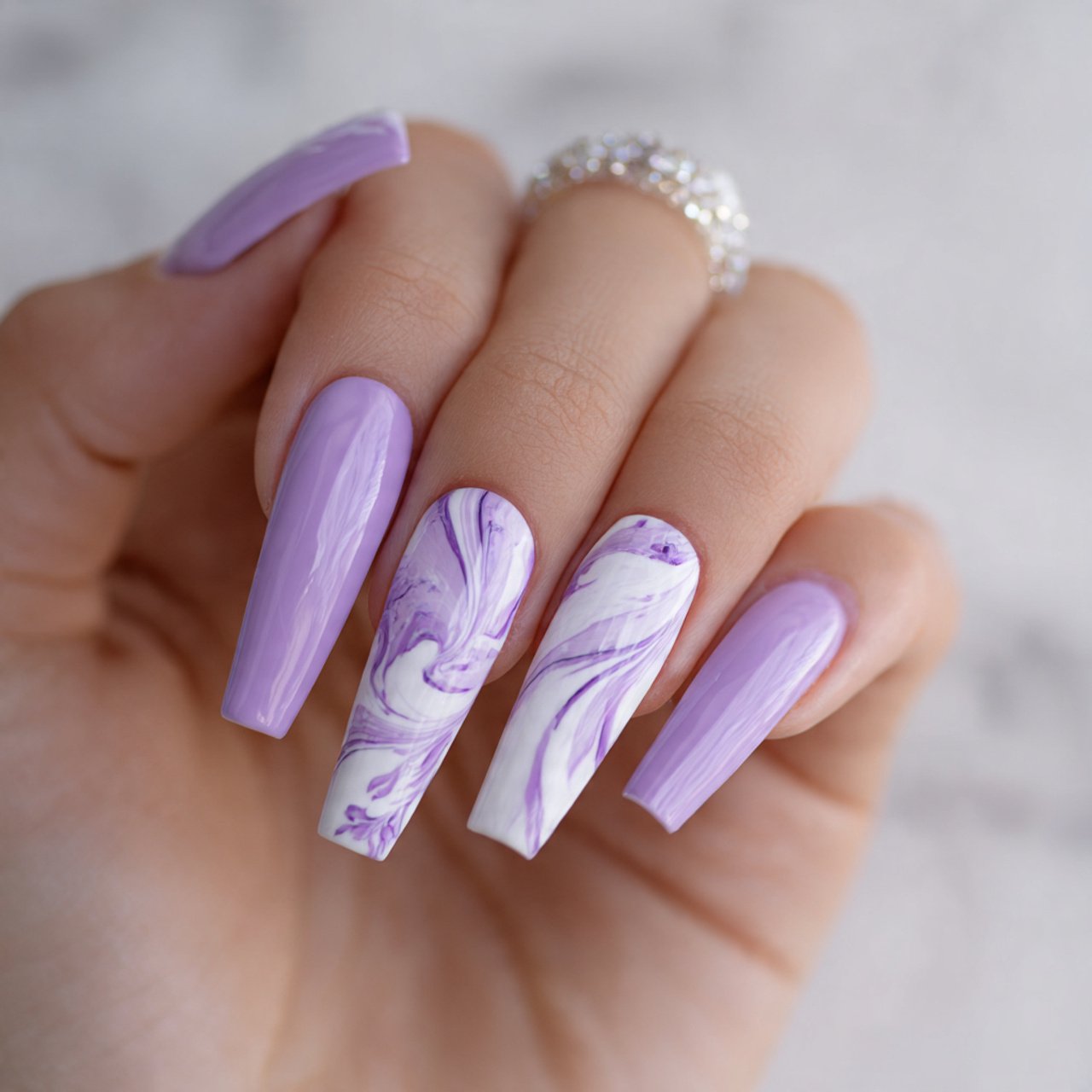 lilac and white swirl coffin nails attractive nail