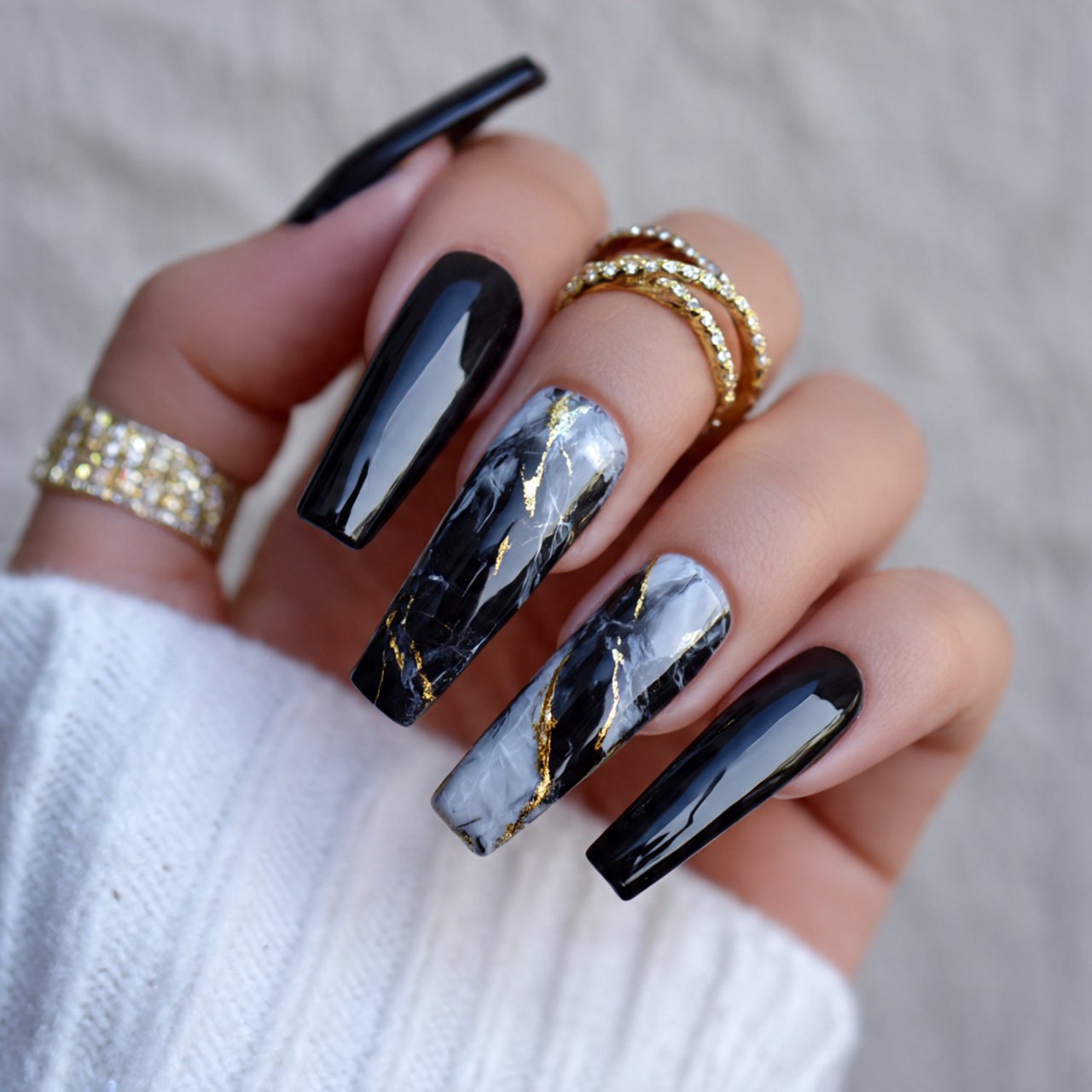 long coffin marble nails decent look nails
