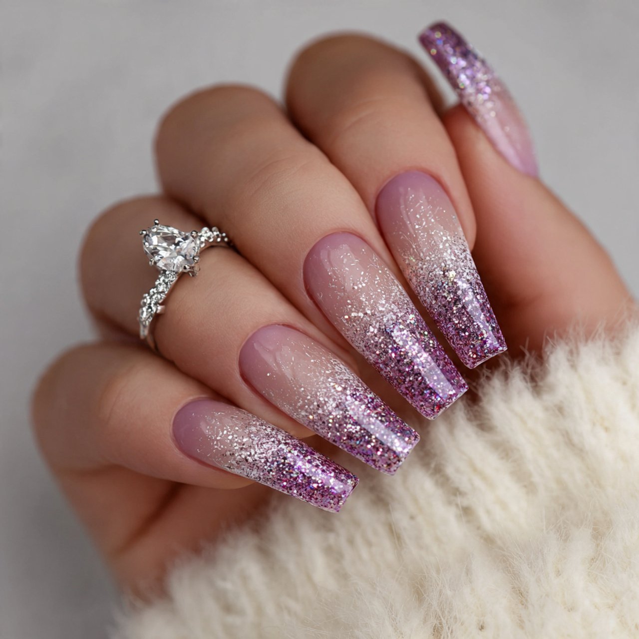 long french fade glitter nails elegant nails