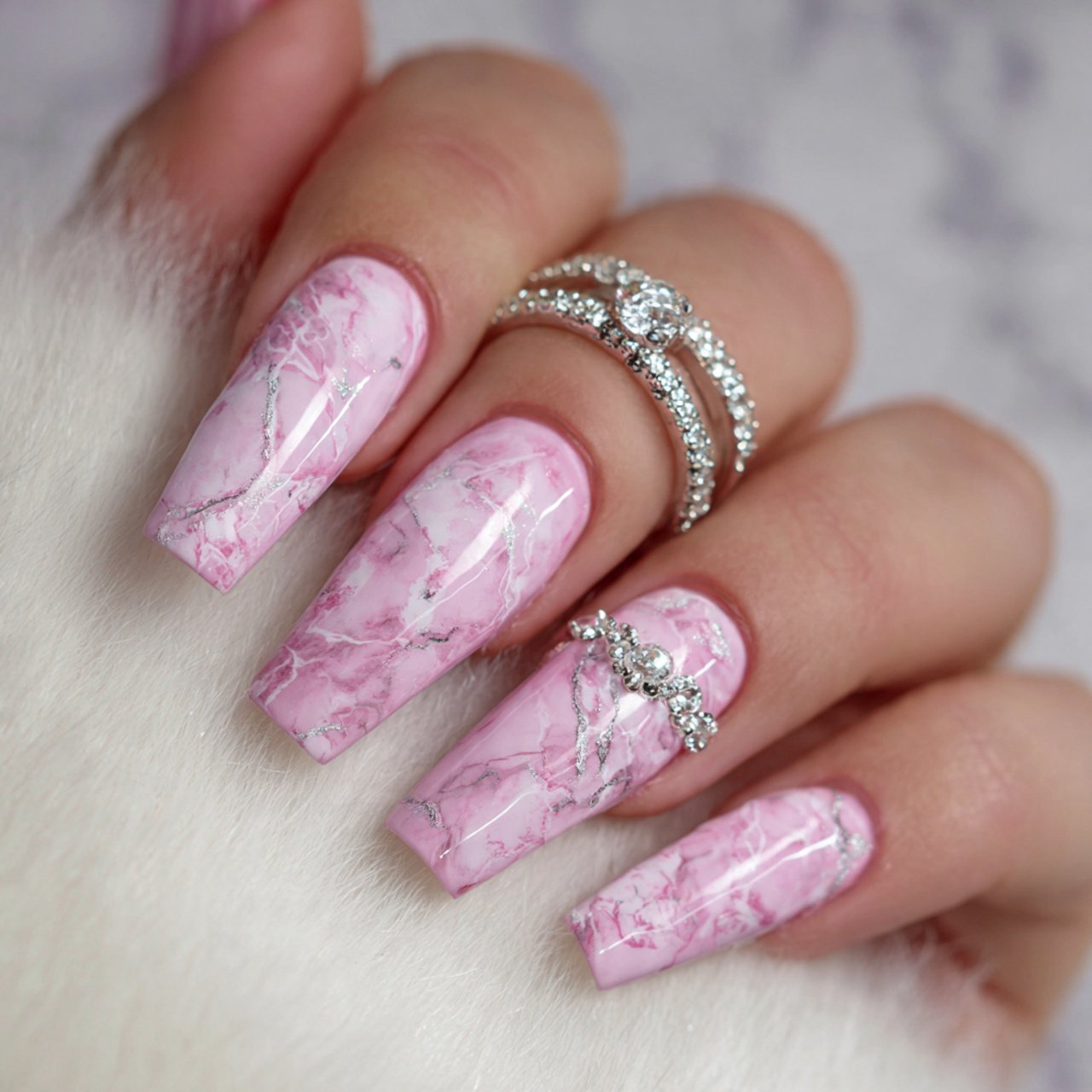 marble coffin nails elegant nails