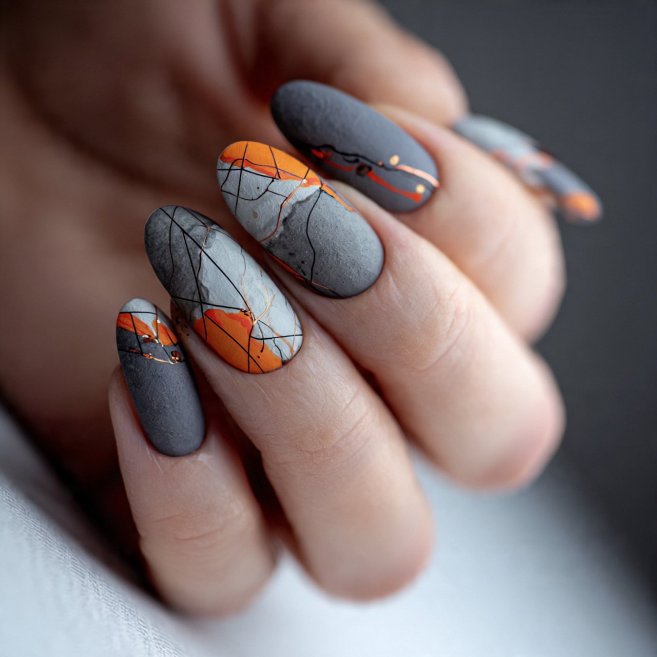 matte abstract line art nails