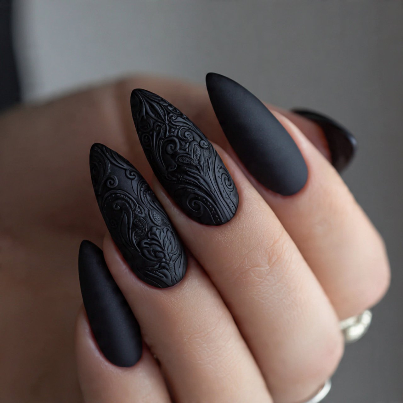 matte black almond nails