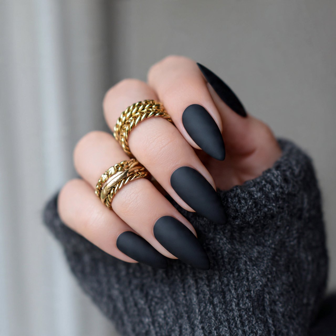 matte black minimal nails