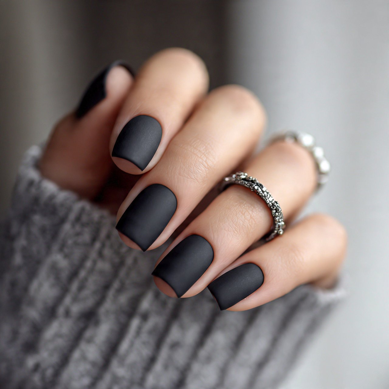 matte black short square nails