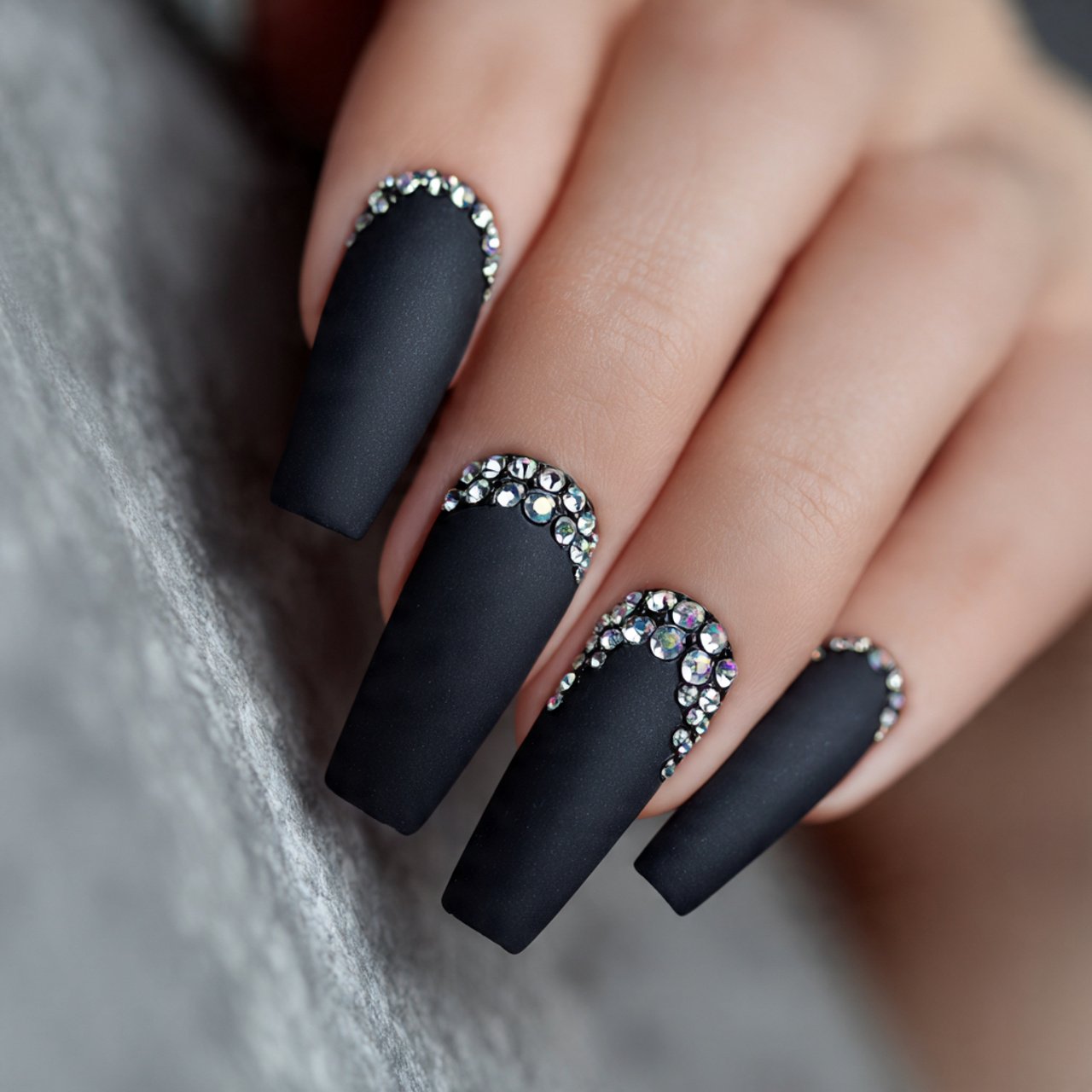 New Year's Nails: 15 Stunning Nail Designs to Ring in the New Year in Style 8 matte black with rhinestone detailing stunning nai