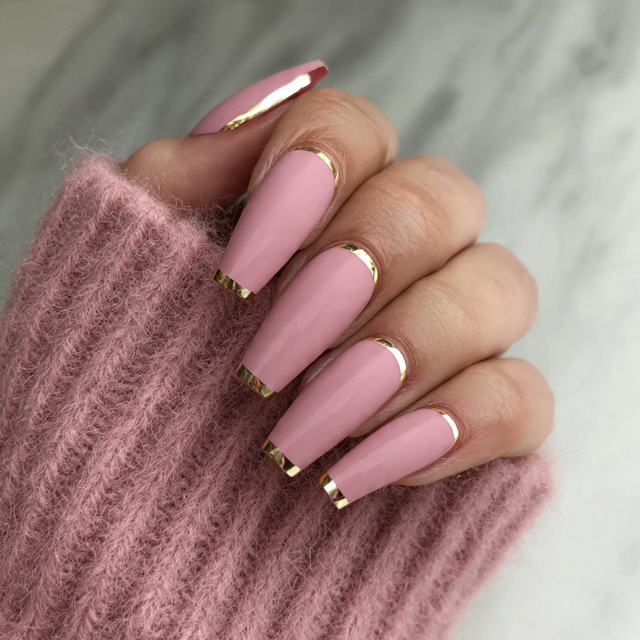 matte dusty pink nails with glossy tips nails