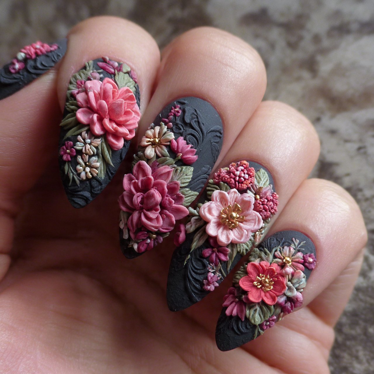 matte floral 3d nail art nails image