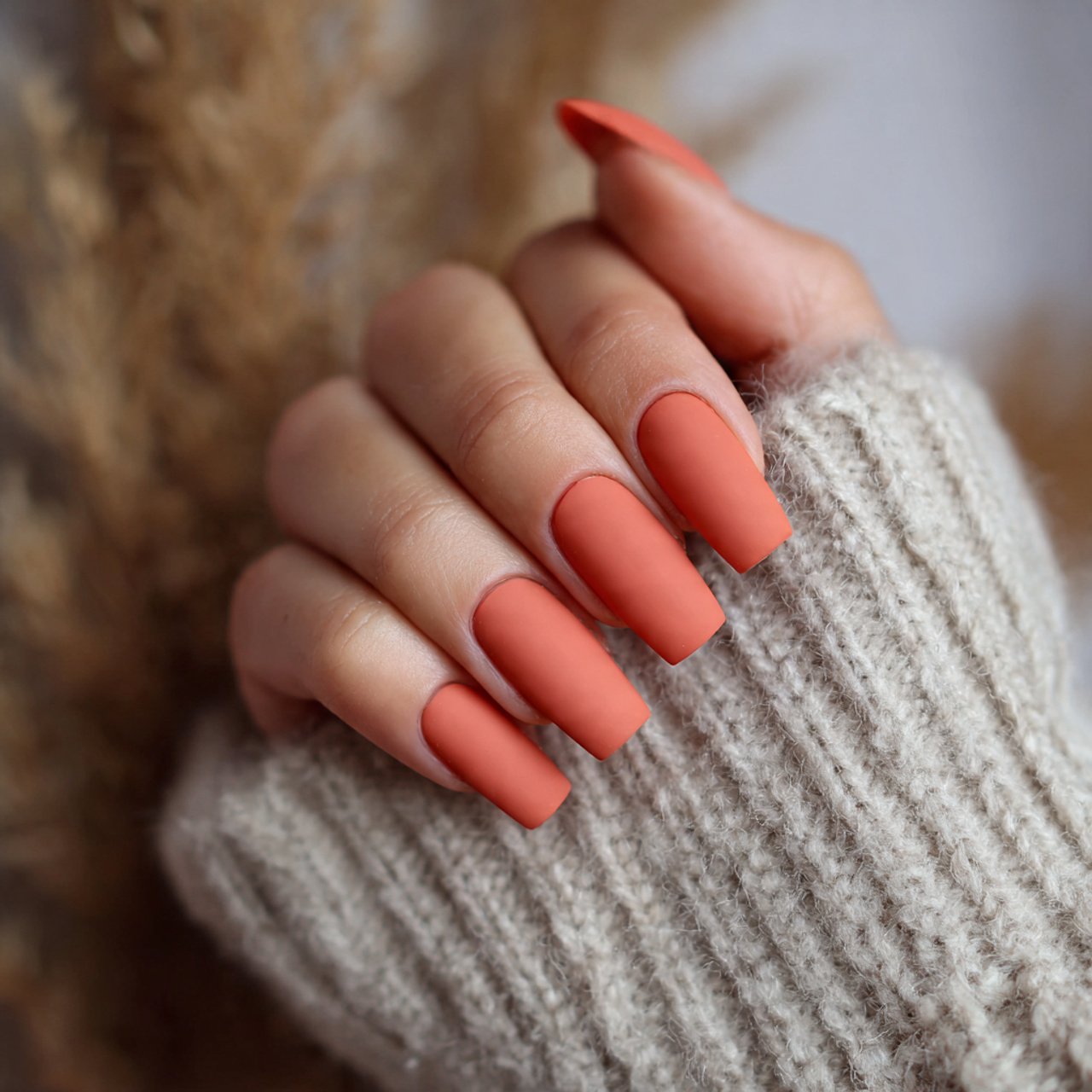 matte peach or terracotta nails