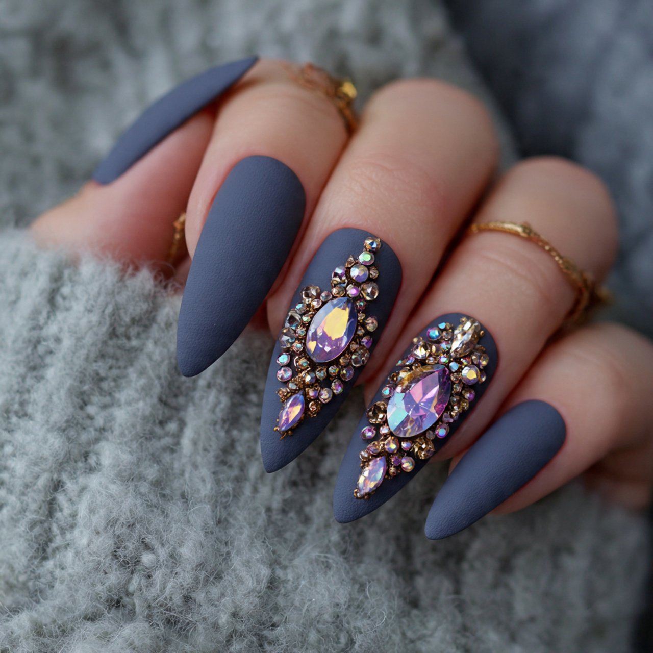 matte rhinestone nails