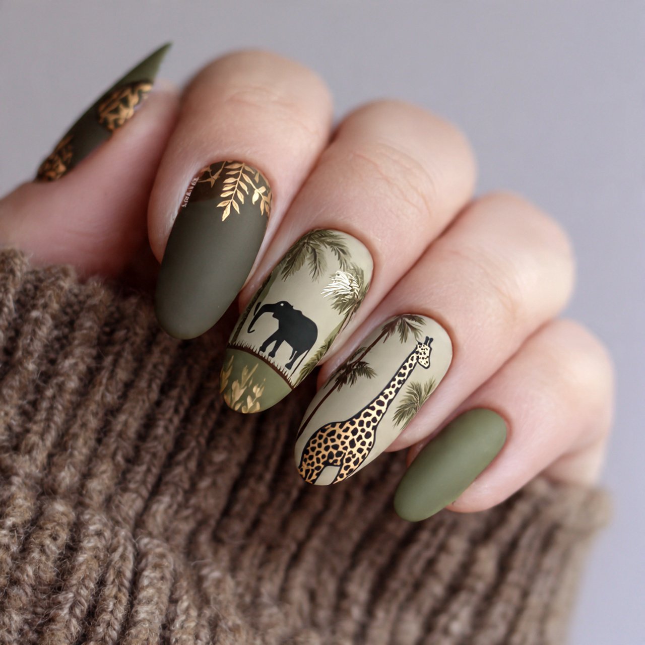 matte safari mix nails cute look nails