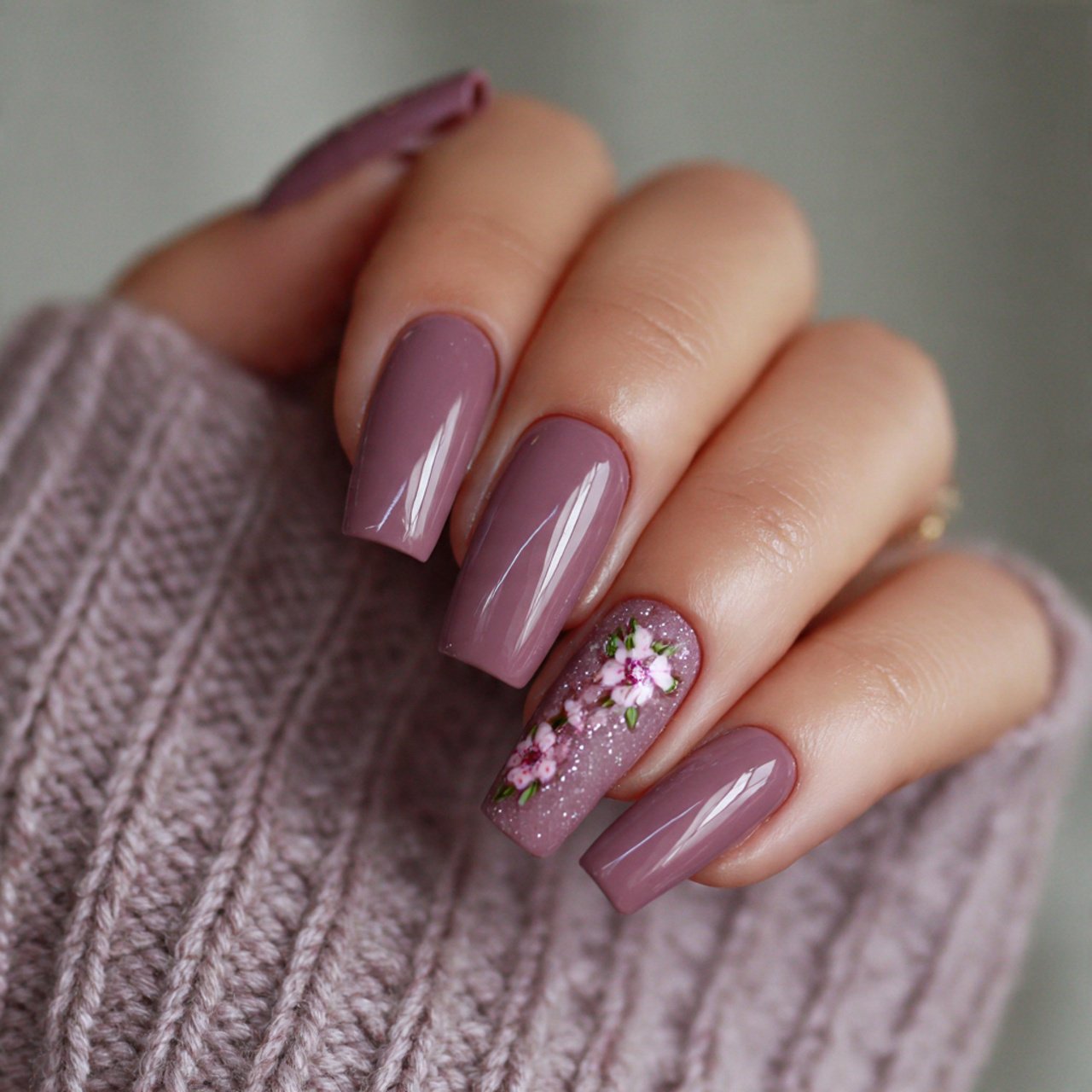 mauve blooming gel accent short coffin nails beaut