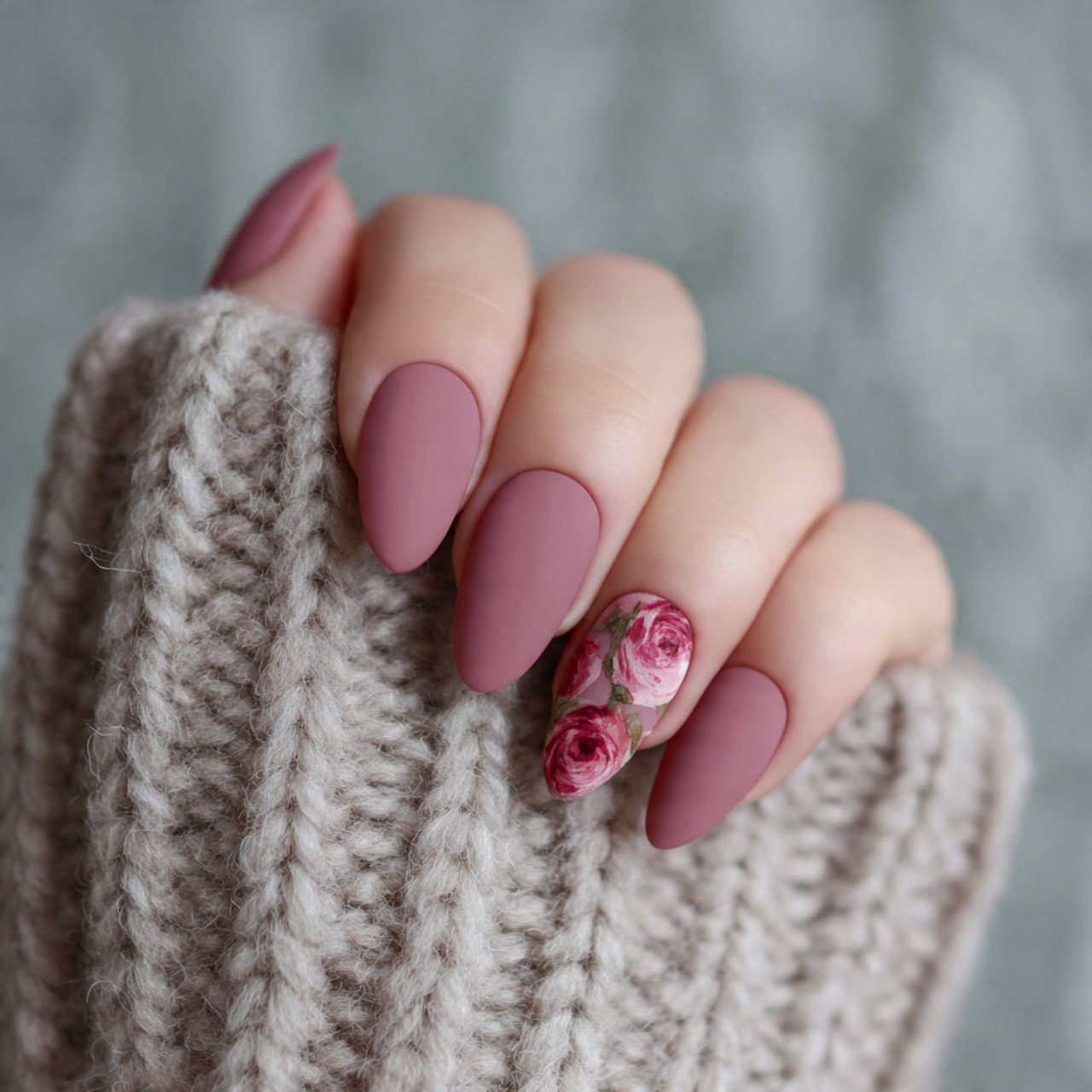mauve pink matte winter nails