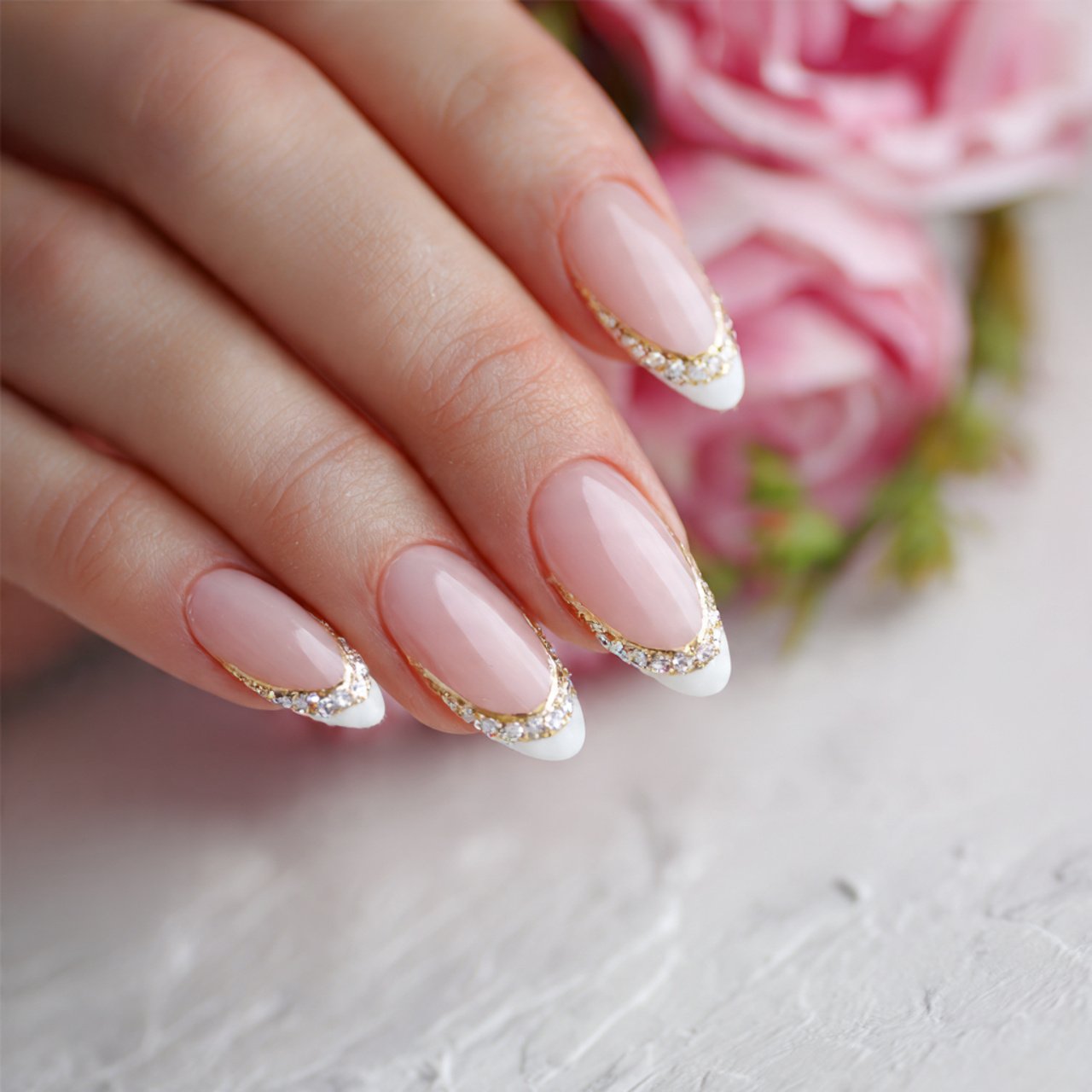 micro french almond elegant nails