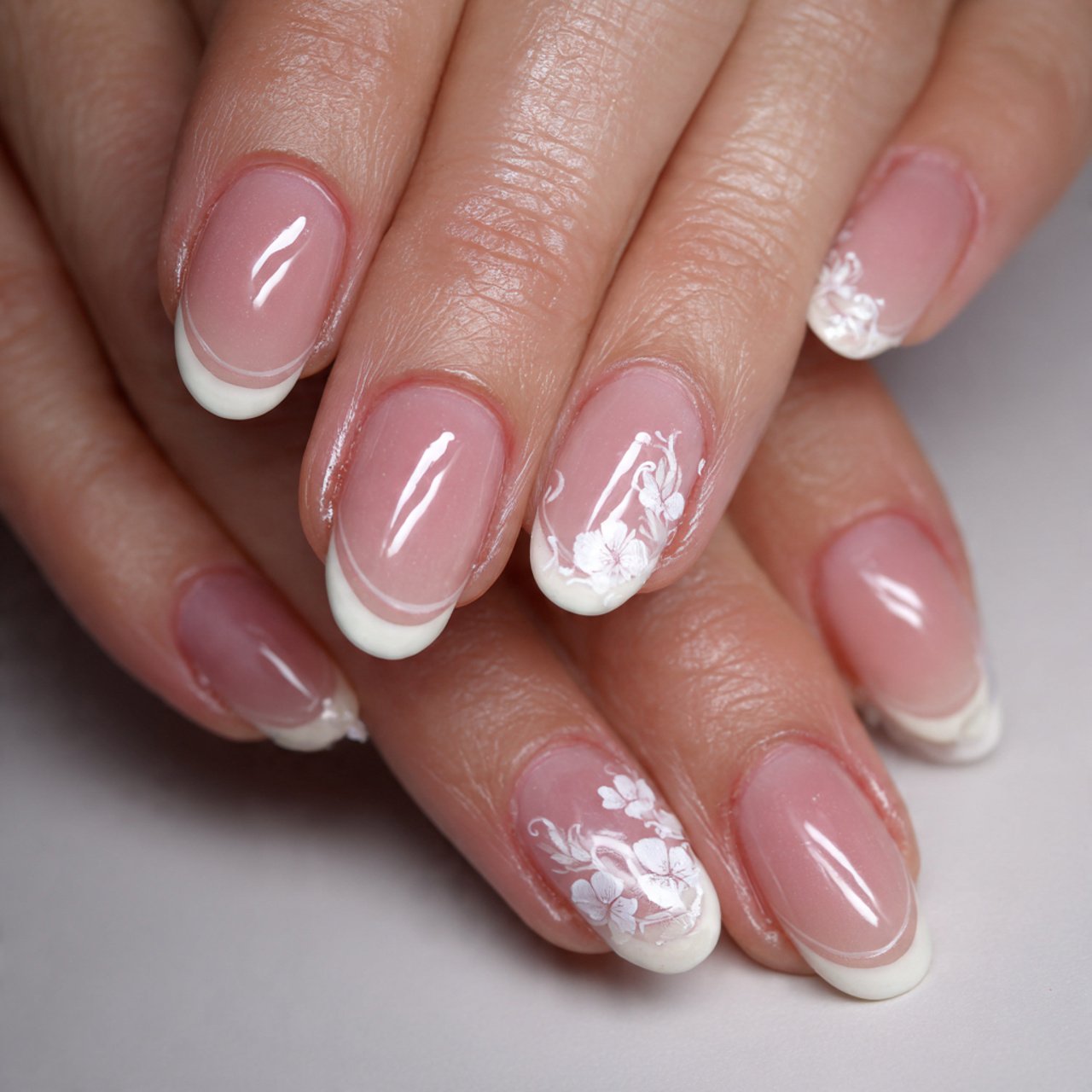 micro french in soft cream creative nails