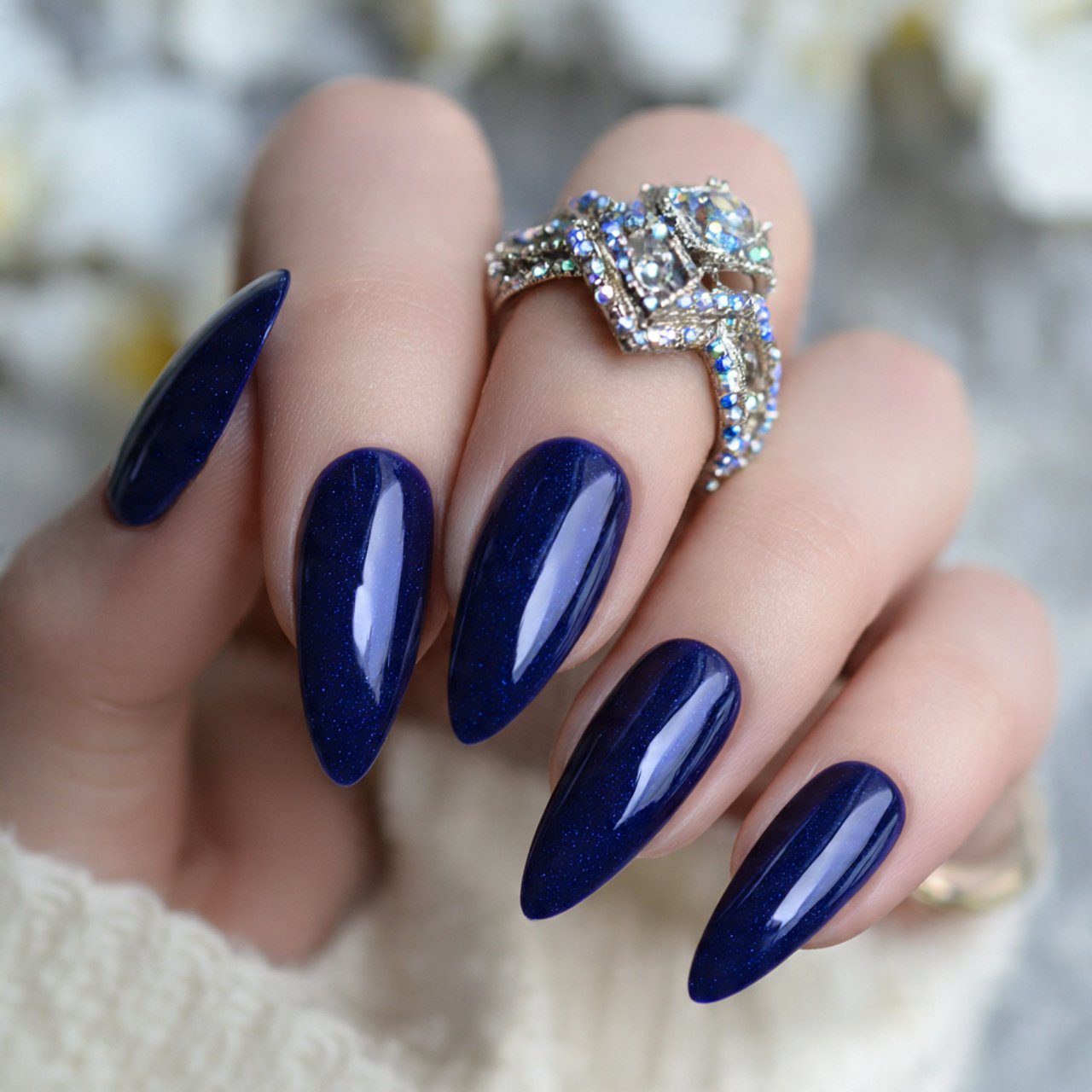 midnight blue glossy almond nails stunning nails