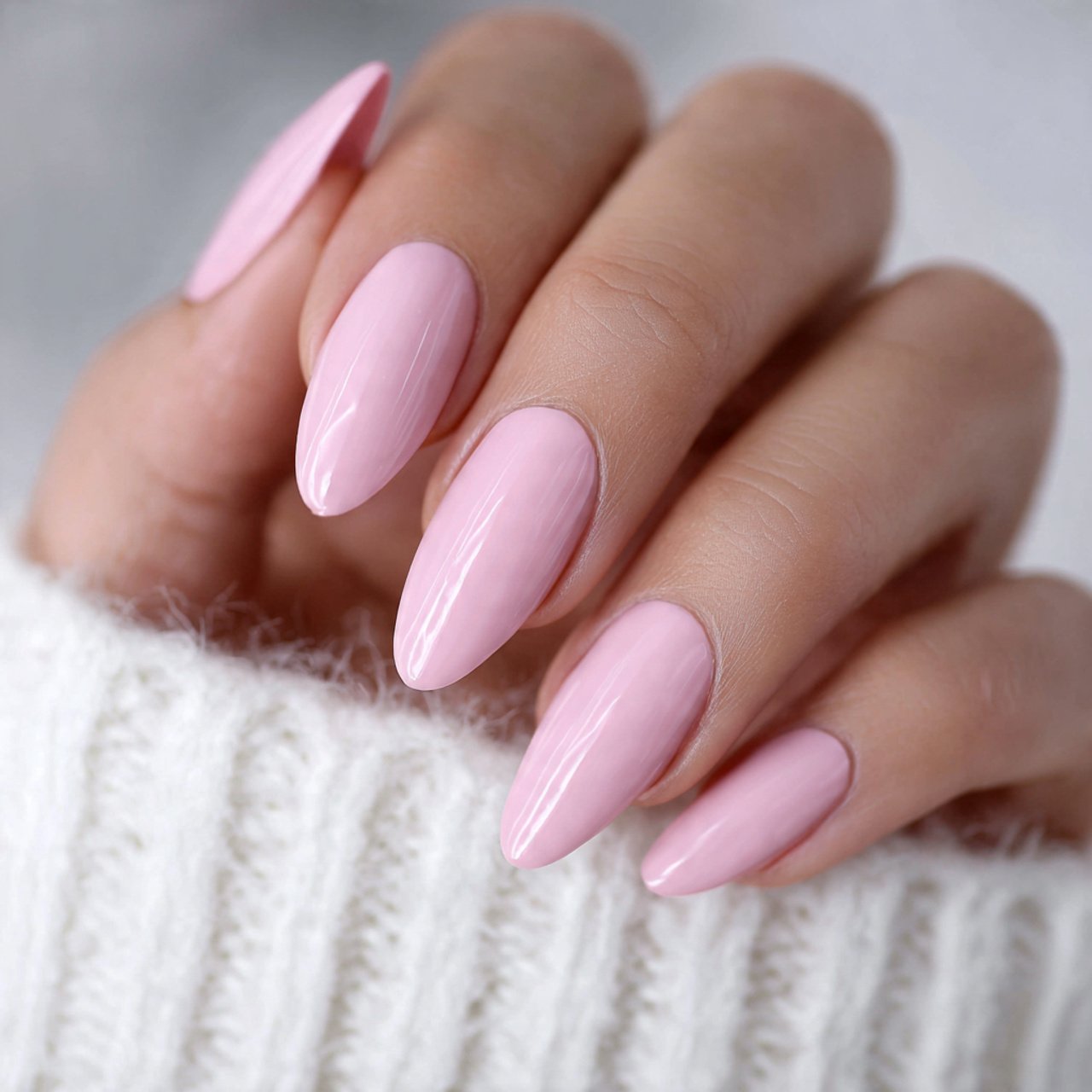 milky pink almond press on nails elegant nails
