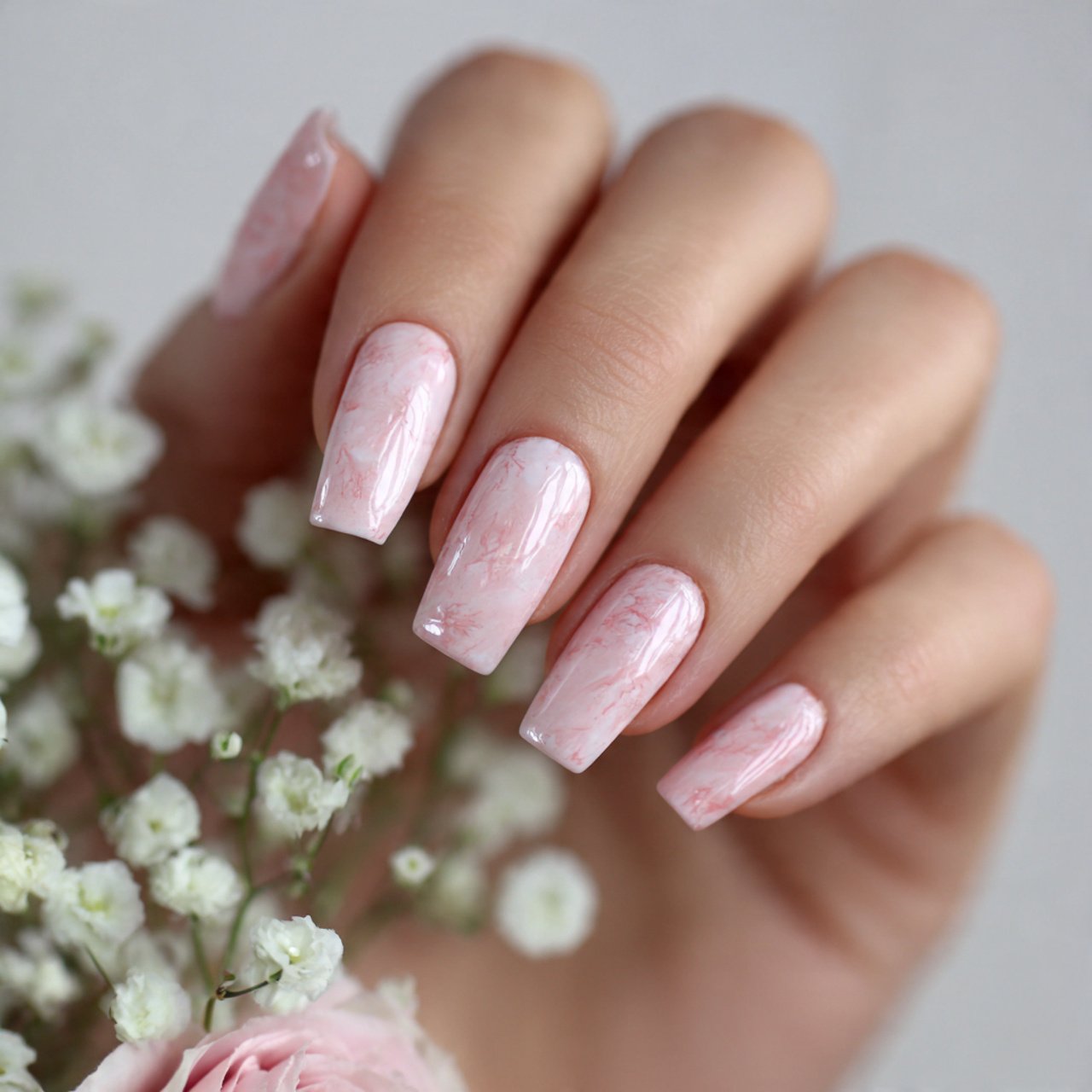 milky pink april nails