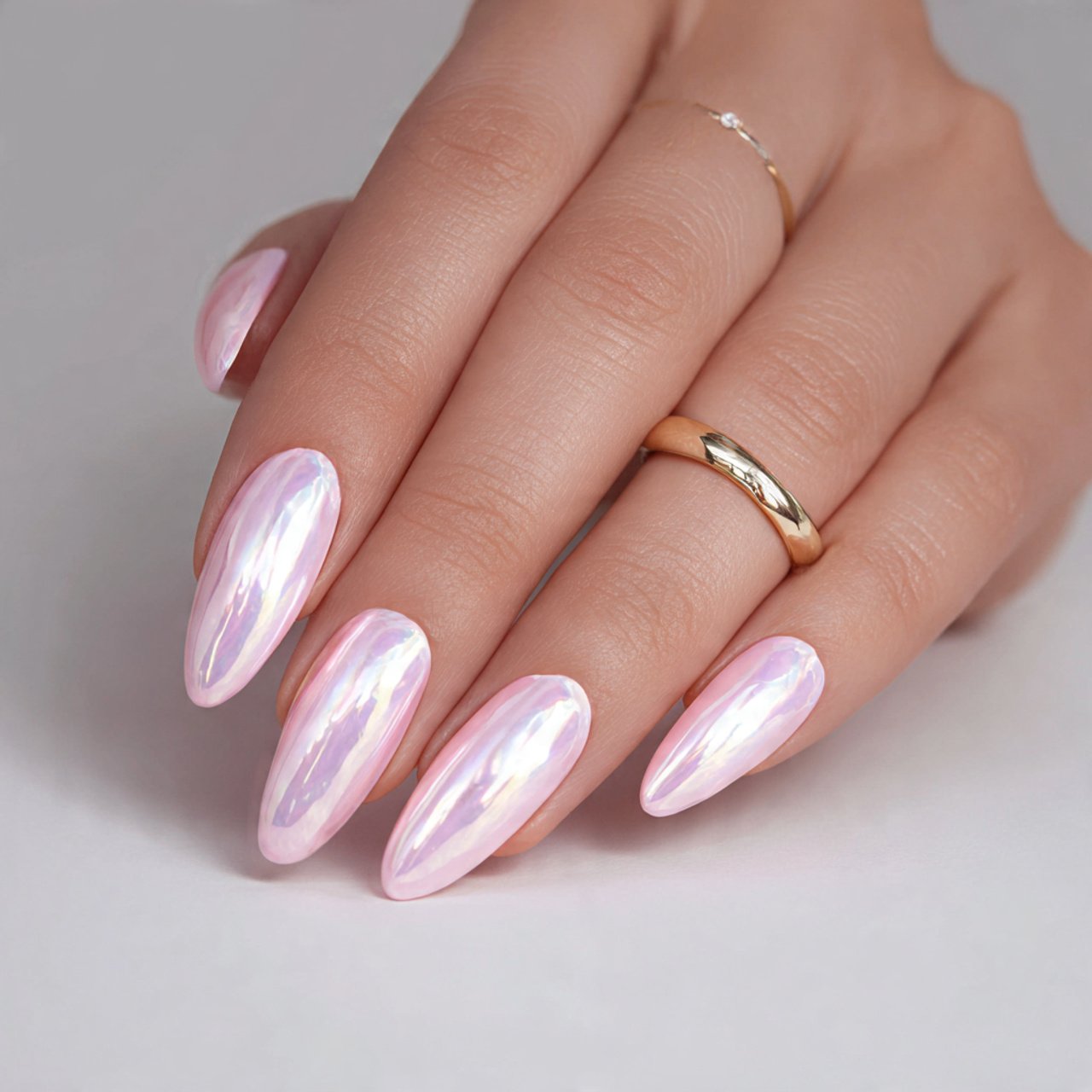 milky pink chrome prom nails