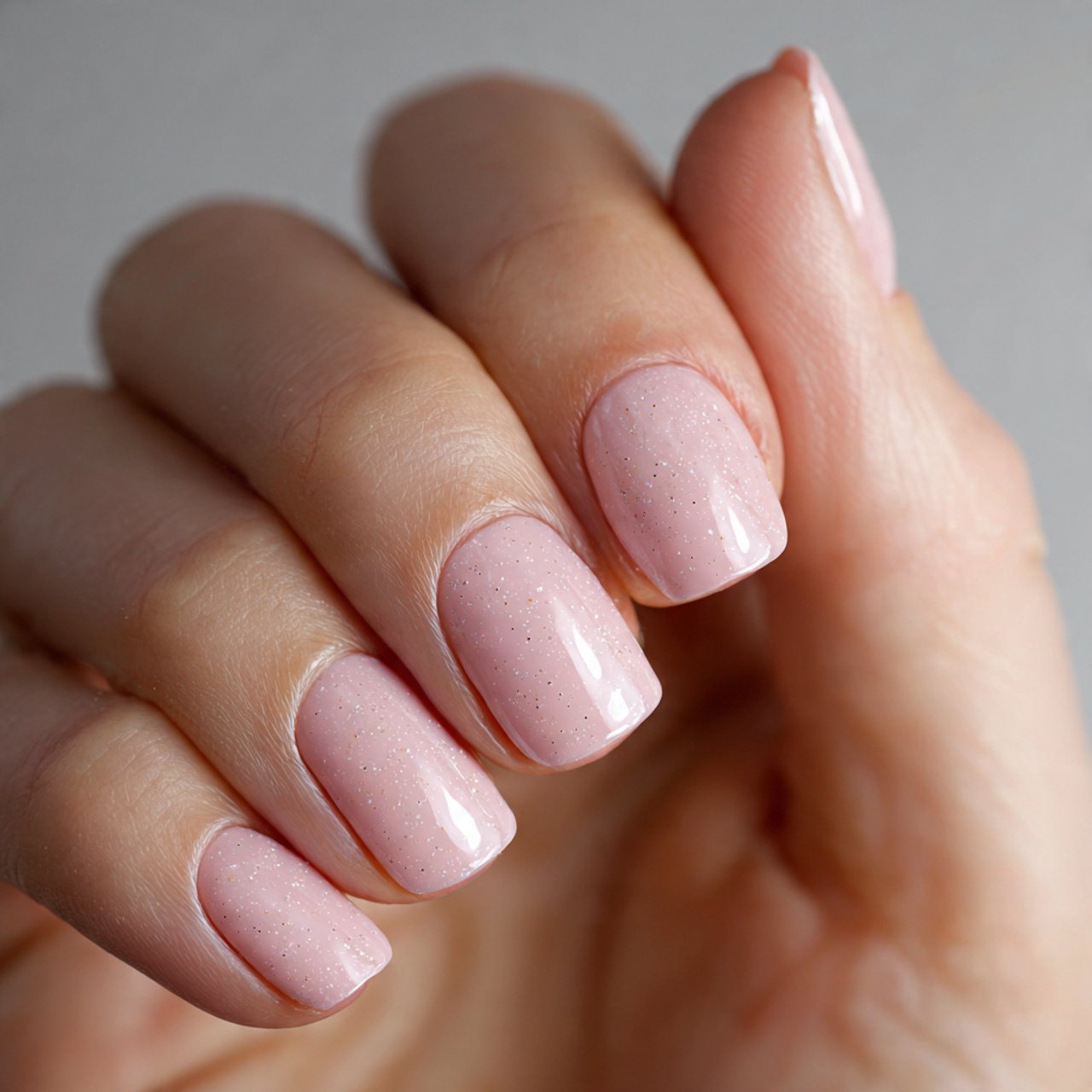 milky pink glazed short nails