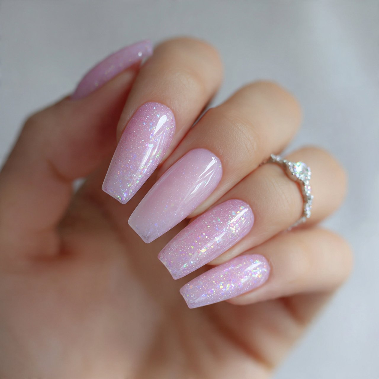 milky pink graduation nails