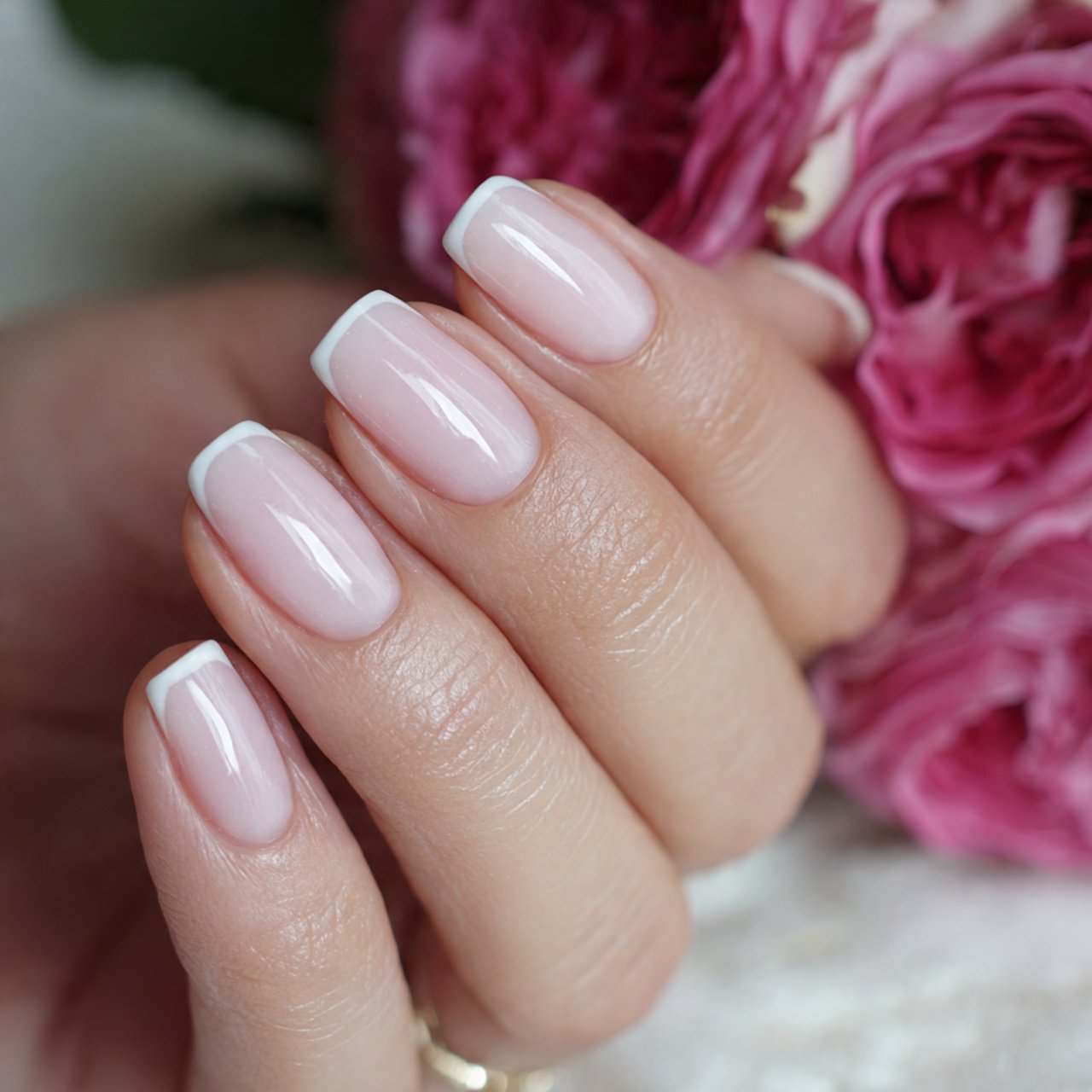 milky pink micro french nails