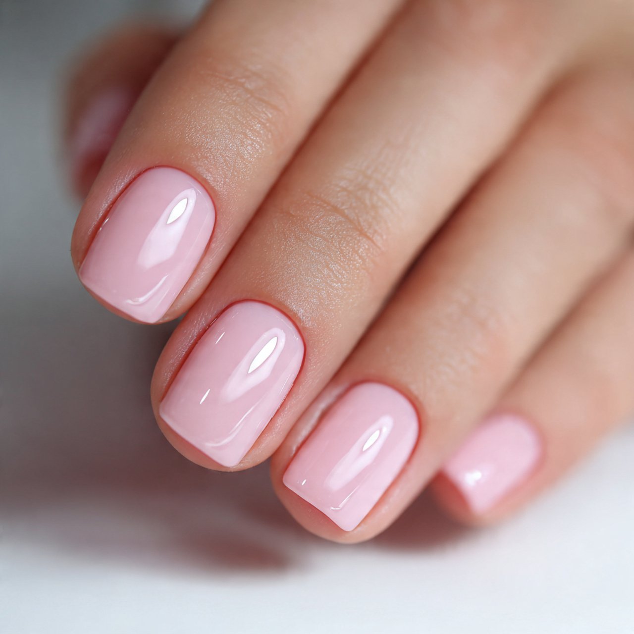 milky pink short acrylic nails