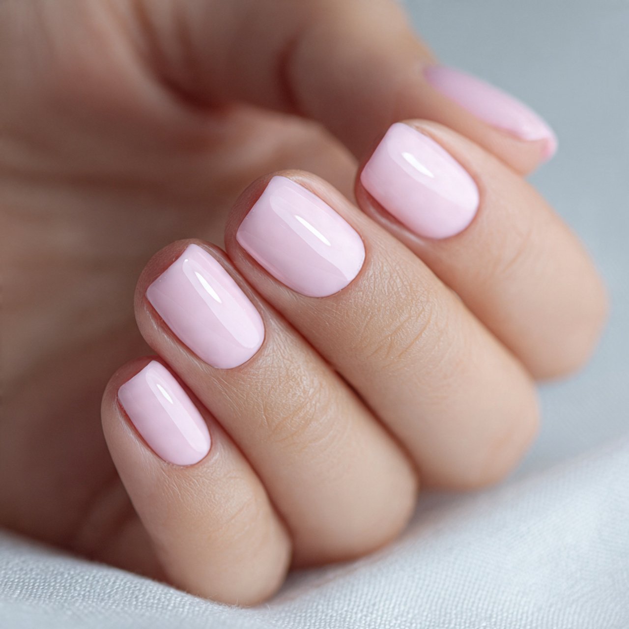 milky pink short summer nails