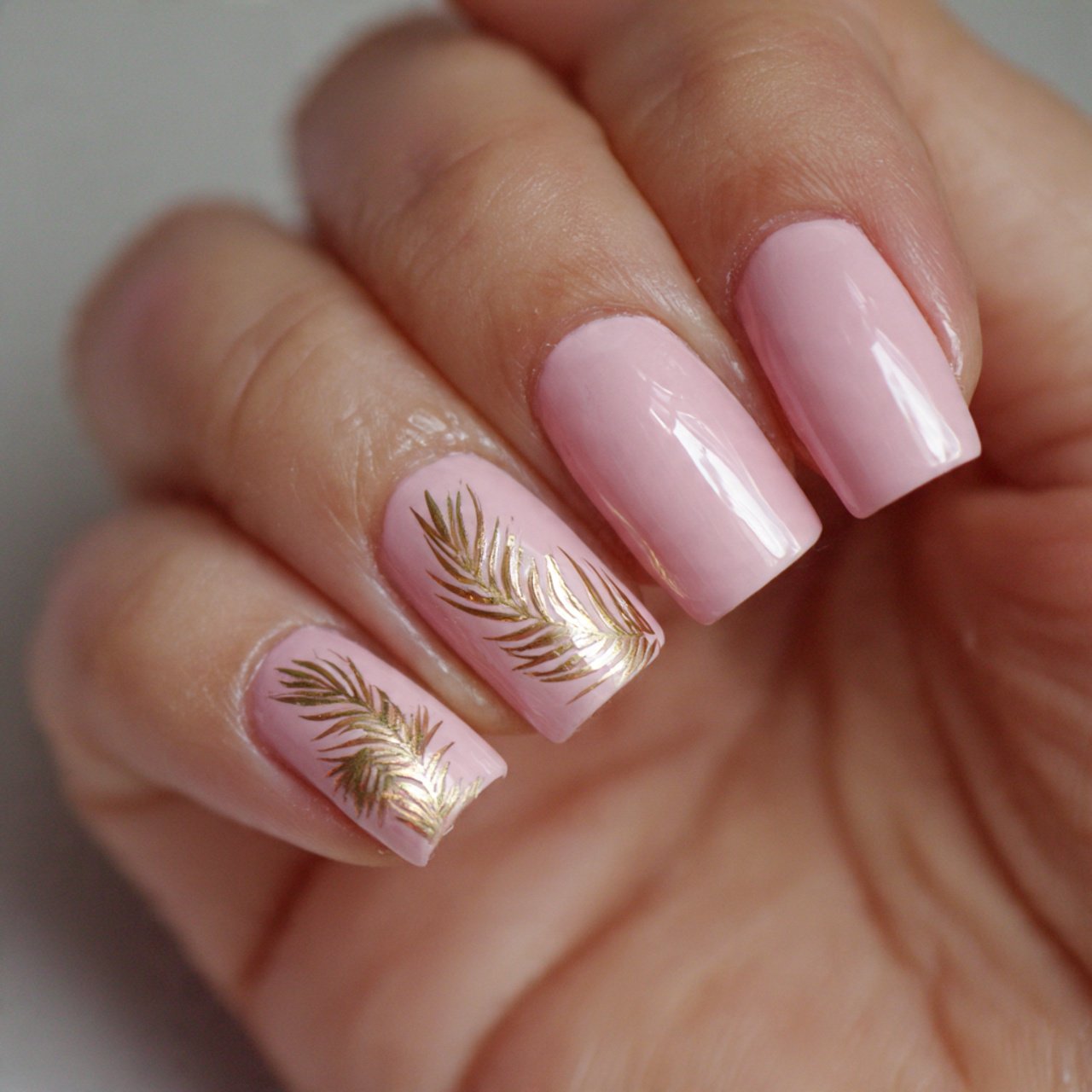 milky pink with palm accent florida nails